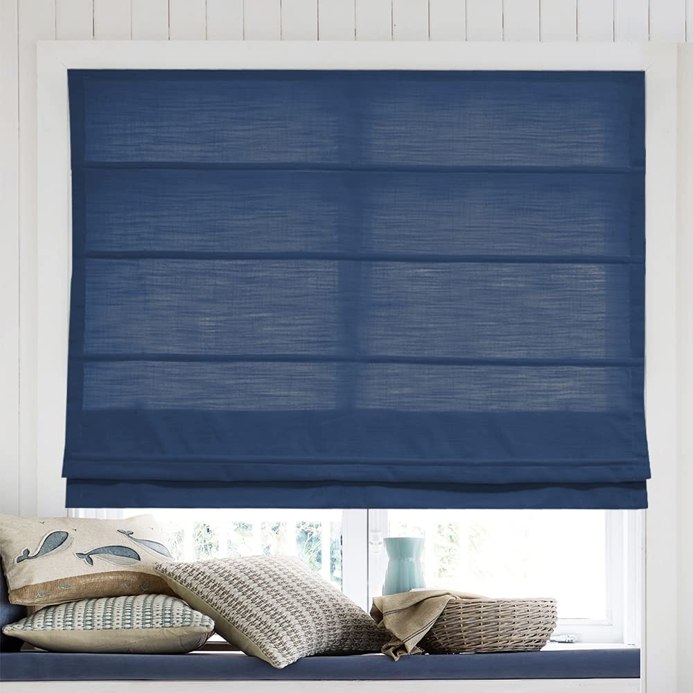 Cordless Roman Shades Window Blinds - Elegant Custom Blackout Navy Fabric for Windows & Doors, Perfect for Bedrooms, Living Rooms, and Home Offices