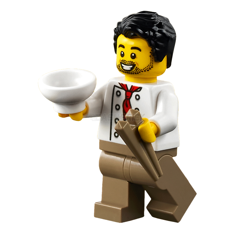 LEGO Minifigure Baker Chef with White Torso & 8 Buttons, Black Hair - Perfect for LEGO City Sets, Cooking Scenes & Collectors