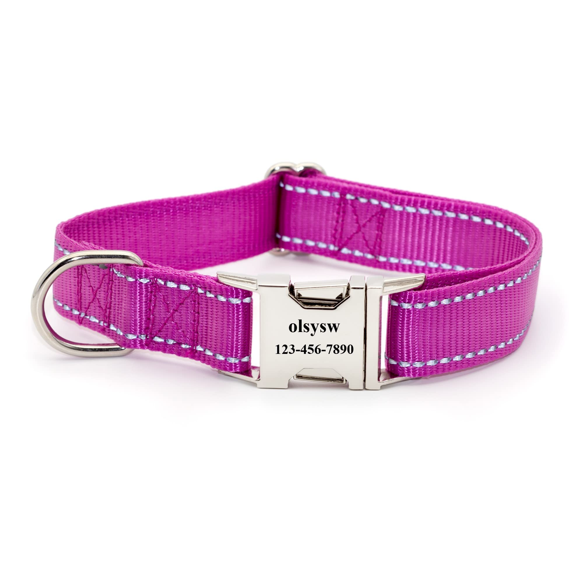 Custom Personalized Dog Collar with Name Plate - Reflective Pet Collar with Engraved Name, Phone & Address - Adjustable Sizes XS to XL (Orchid Purple) - Perfect for Night Walks, Pet Safety & Identification