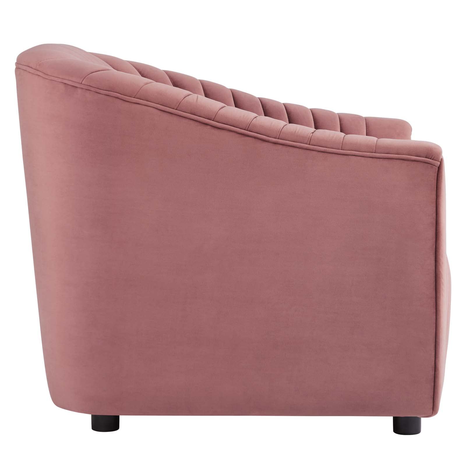 Modway Announce Performance Velvet Channel Tufted Armchair - Luxurious Dusty Rose Upholstered Accent Chair for Living Room, Bedroom & Office