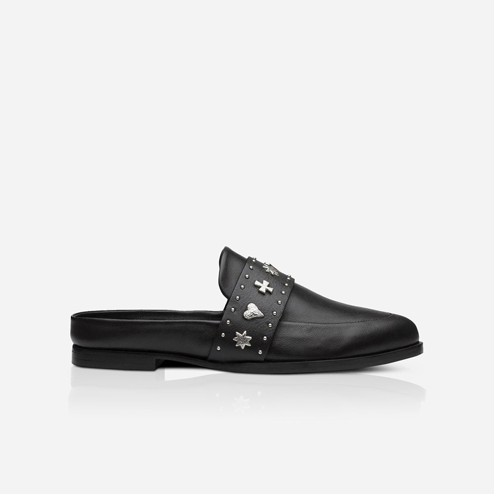 Tuesday Slide Black/Silver Hearts - Stylish Women's Casual Slip-On Shoes for Everyday Wear | Perfect for Work, Shopping & Travel