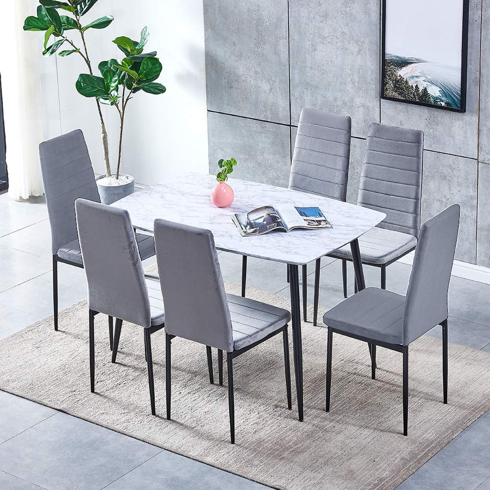 Ansley&HosHo 4-Piece Velvet Dining Chairs Set - Modern High Back Kitchen Chairs with Metal Legs for Dining Room, Living Room & Lounge - Grey Upholstered Side Chairs for Elegant Home Decor & Comfortable Entertaining
