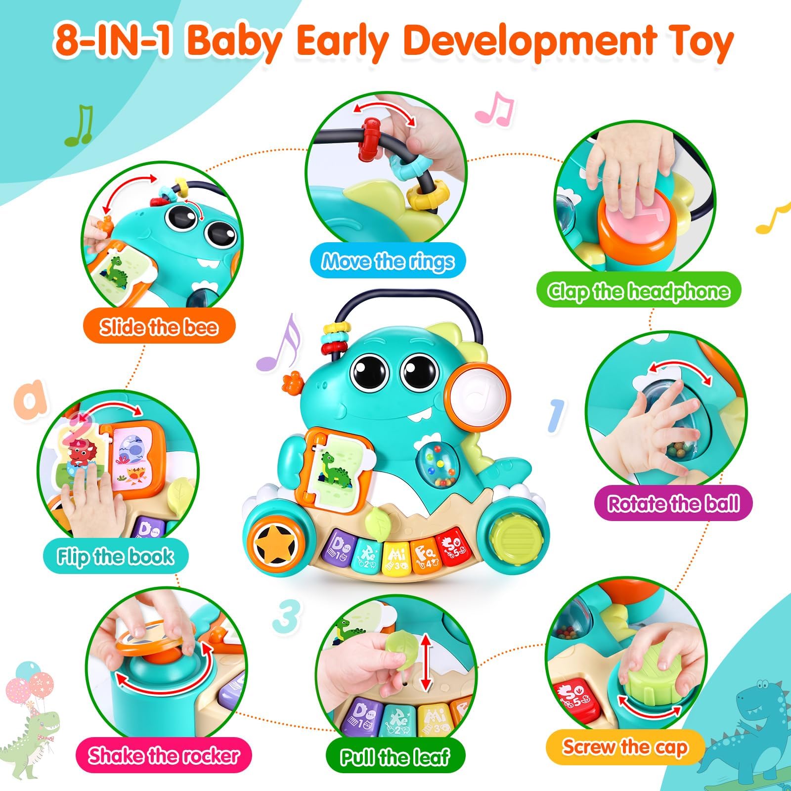 WITALENT Interactive Baby Piano Toy with Lights & Music - Dinosaur Keyboard Learning Toy for Infants 6-12 Months | Early Development Musical Gift for Boys & Girls | Perfect for Playtime, 1st Birthday & Christmas Presents