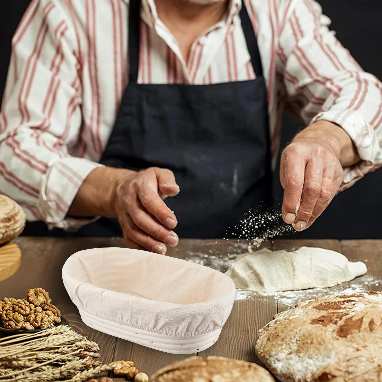 10 Inch Oval Banneton Bread Proofing Basket with Liner - Professional & Home Sourdough Baking Supplies for Artisan Bread Making | Perfect for Sourdough, Ciabatta & Rustic Loaves
