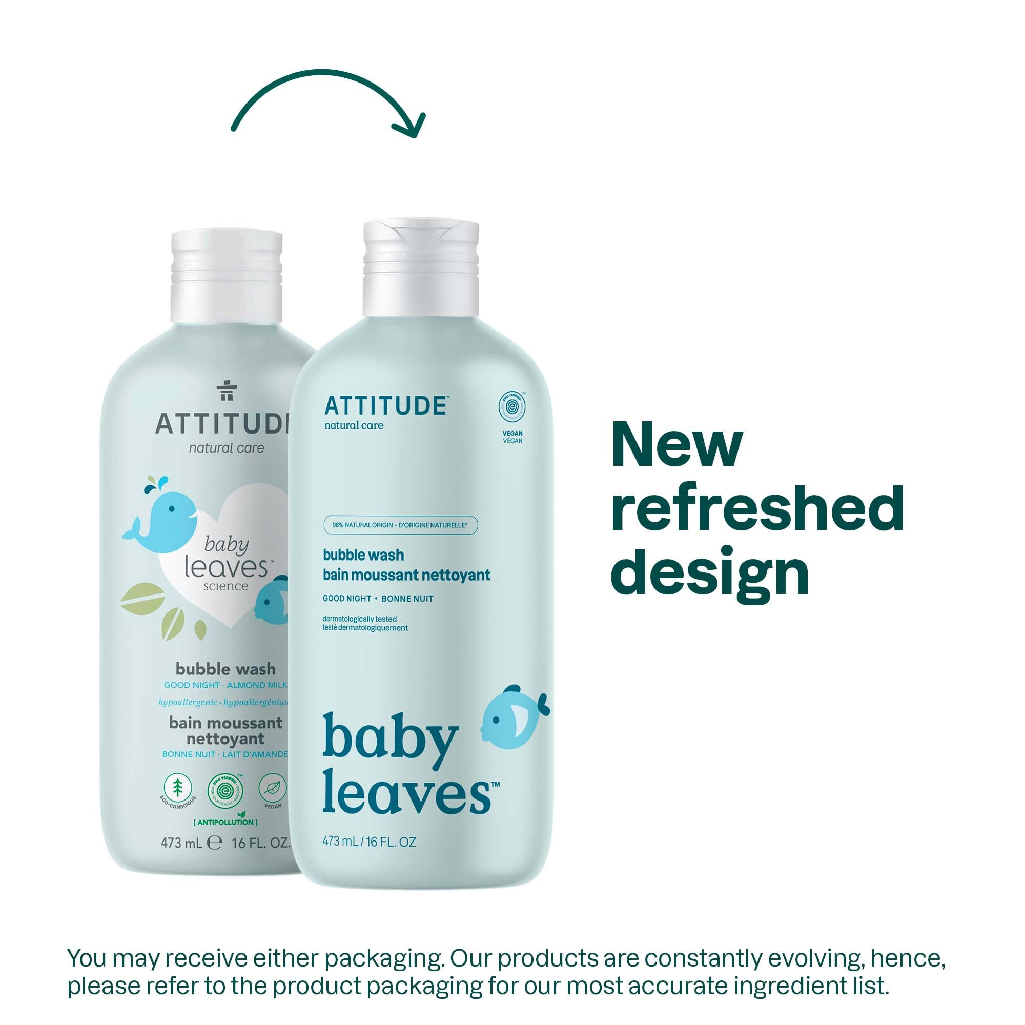 ATTITUDE Baby Bubble Body Wash - EWG Verified, Hypoallergenic & Dermatologist Tested | Plant-Based, Vegan & Mineral Formula | 16 Fl Oz (Pack of 6) | Gentle Nighttime Bath for Sensitive Skin