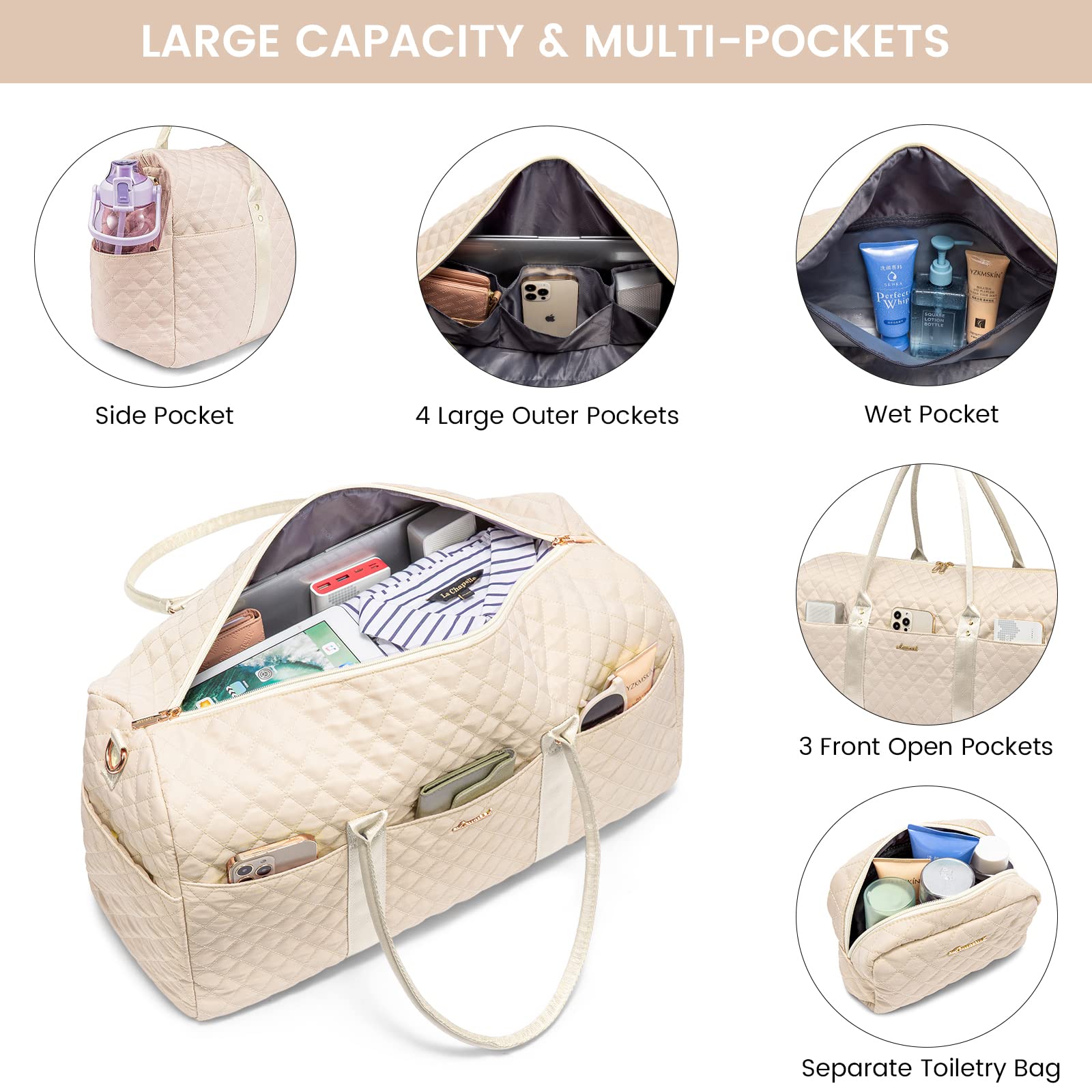 LOVEVOOK Travel Duffle Bag for Women - Carry On Overnight Weekender Bag with Shoe Compartment & Toiletry Wet Pocket - Perfect for Gym, Hospital Labor Delivery & Weekend Getaways