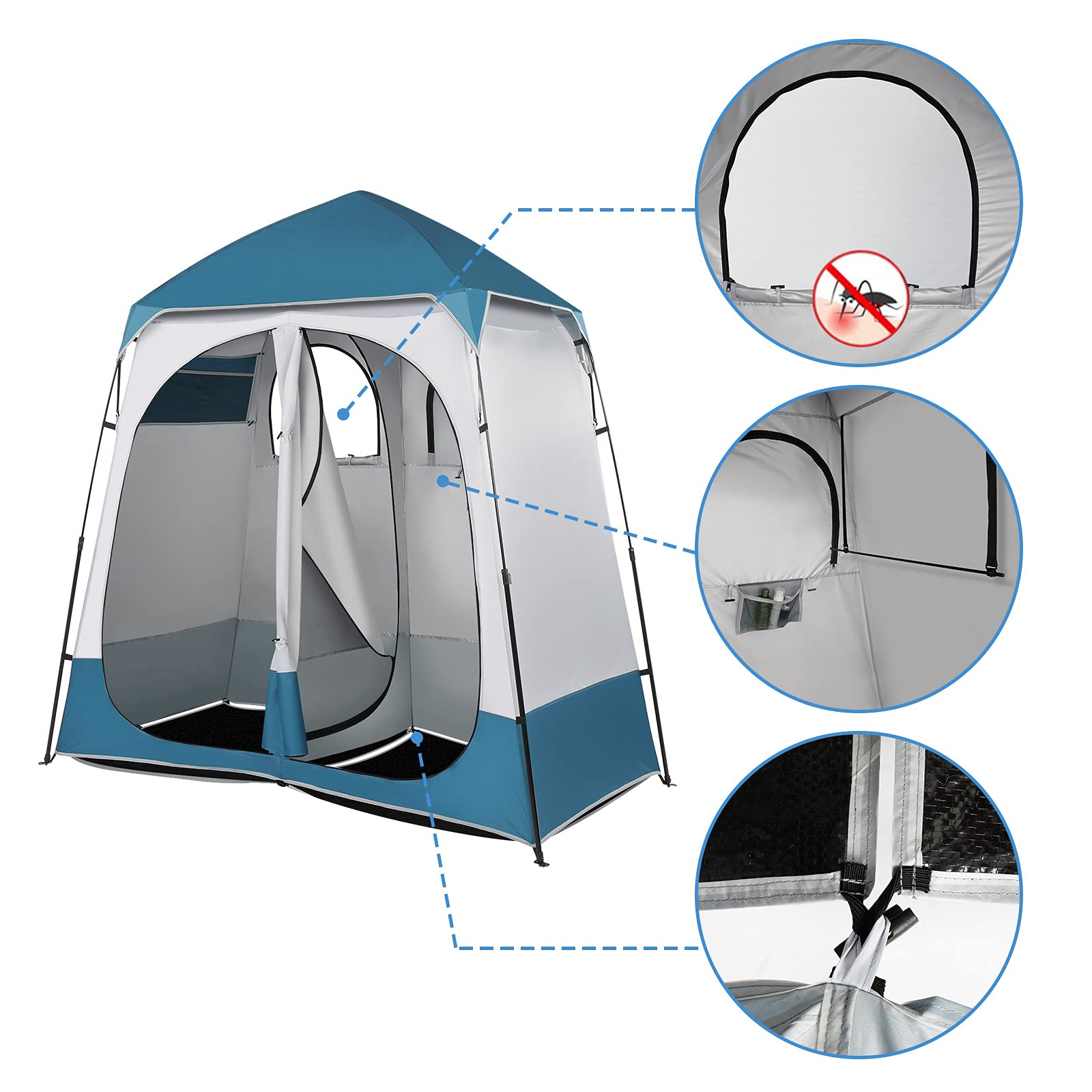 2 Room Shower Tent - 7.5 FT Instant Pop Up Privacy Changing Shelter with Carrying Bag | Portable Toilet & Dressing Room for Camping, Beach, Outdoor Events & Indoor Use | Easy Setup Lightweight Camping Accessory