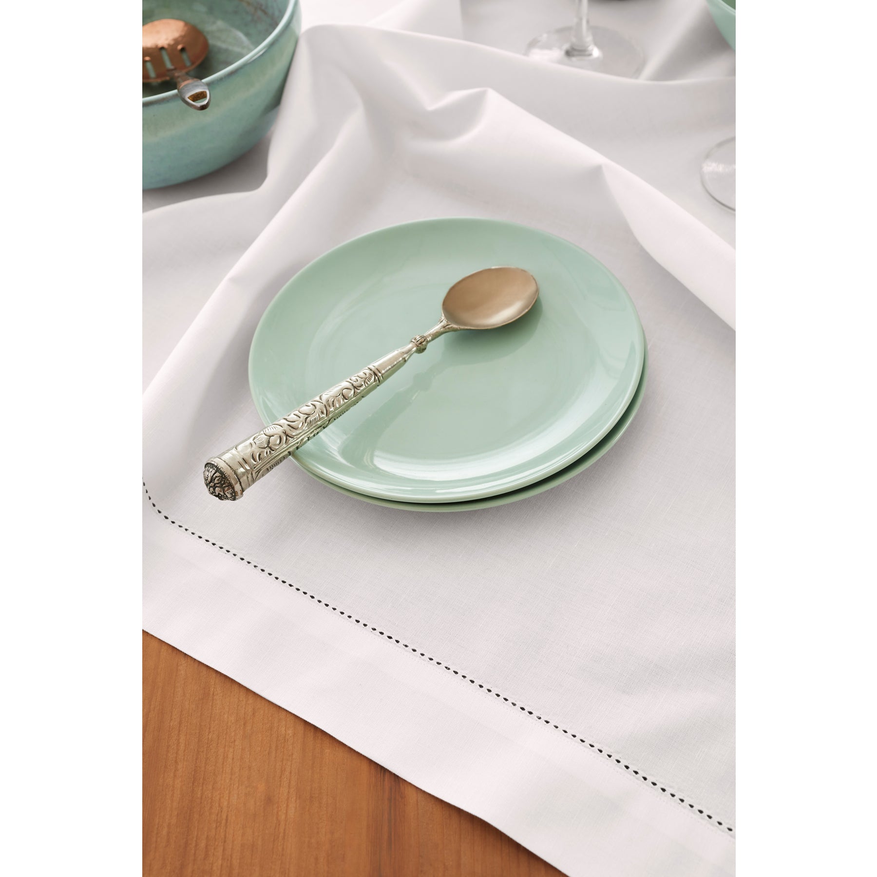 Premium Cotton Linen Hemstitch Table Throw - Elegant Decorative Table Runner for Dining Room, Wedding, Party & Home Decor