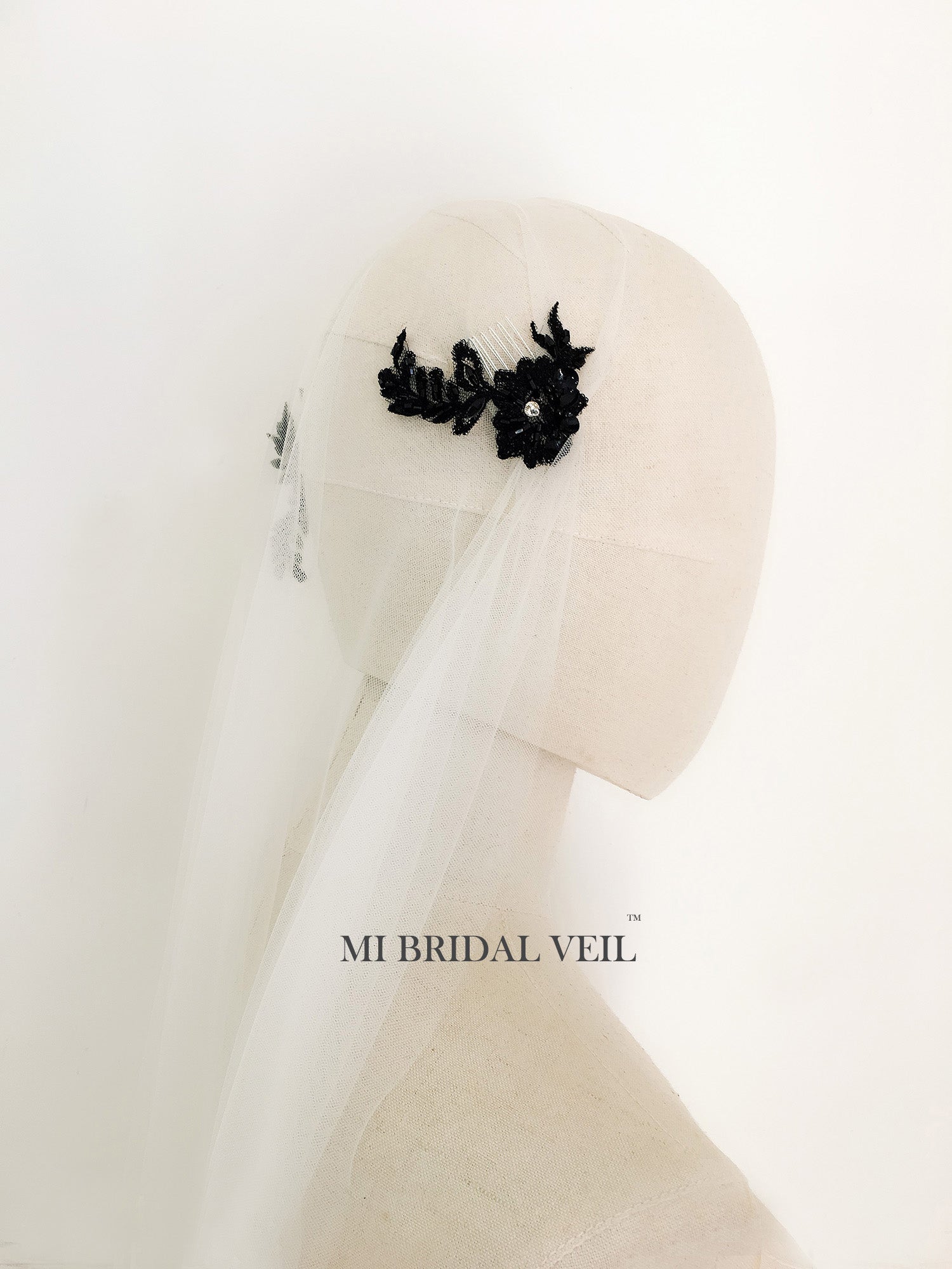 Juliet Cap Wedding Veil - Vintage Style Beaded Black Bridal Veil with Boho Charm | Perfect for Vintage Weddings, Boho Bridal Looks & Romantic Ceremonies