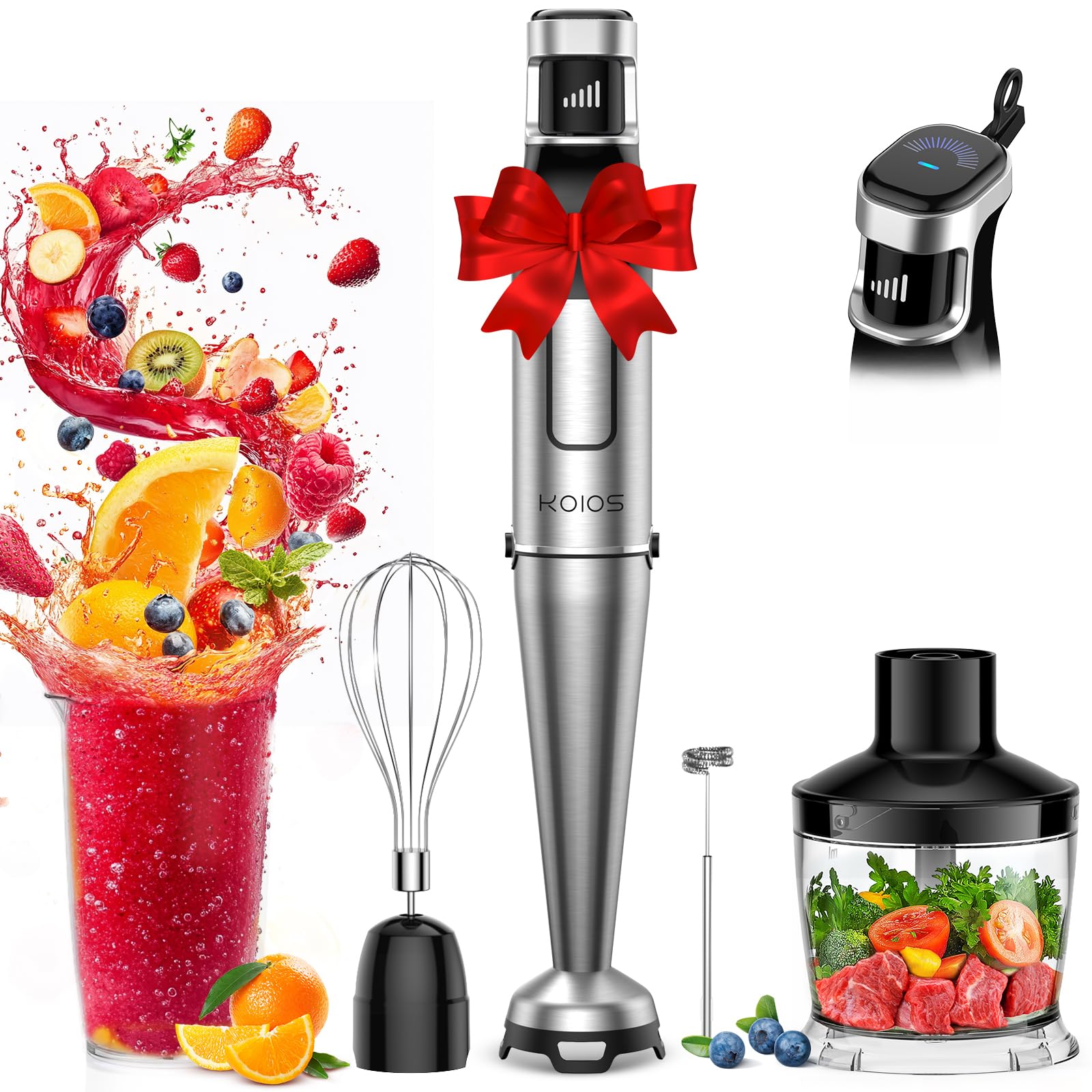 KOIOS 1100W Professional Immersion Blender - 5-in-1 Handheld Blender with Variable Speed, Stainless Steel Shaft, Chopper & Milk Frother, BPA-Free for Smoothies, Soups, Baby Food & Baking - Perfect for Kitchen, Restaurant & Home Cooking