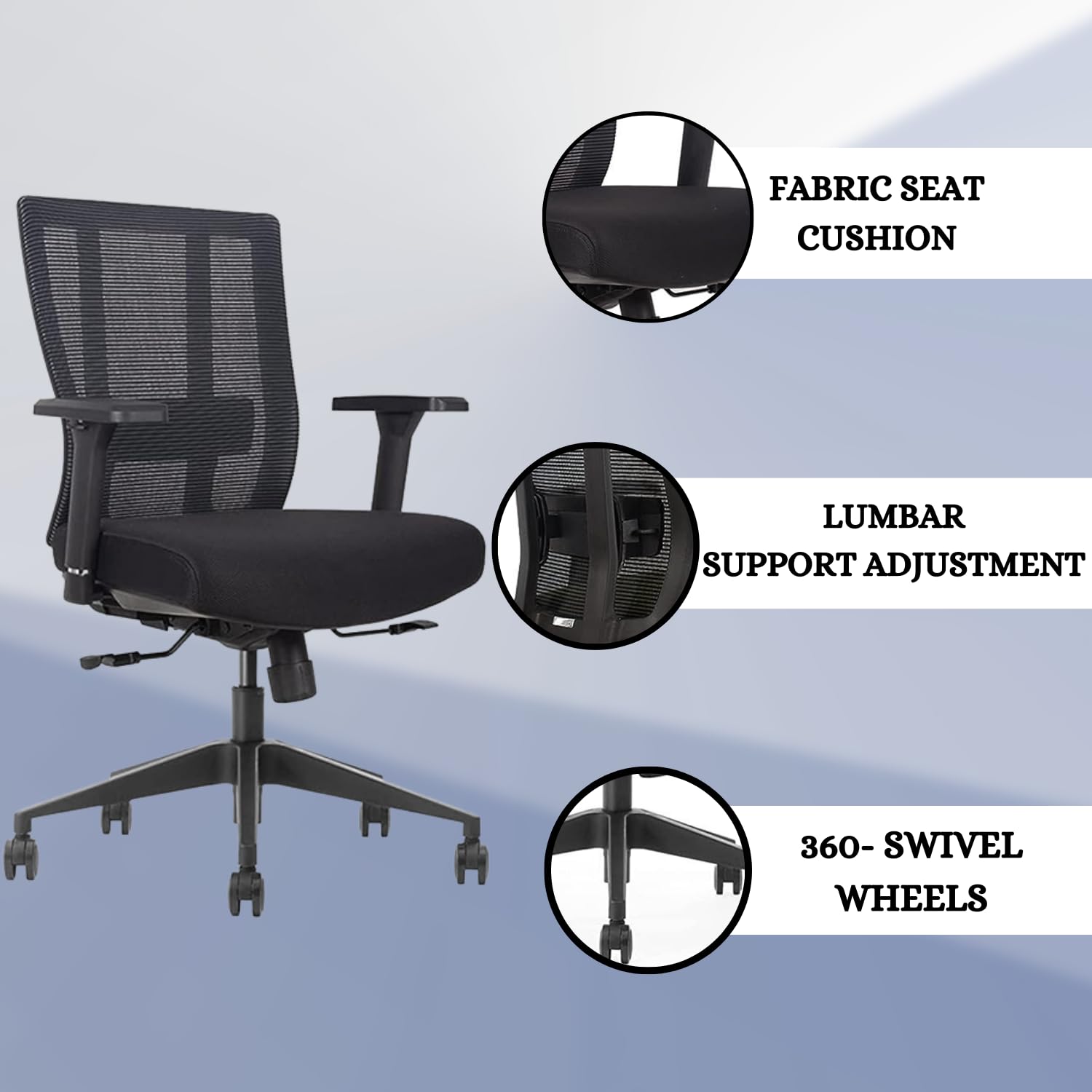 Ergonomic Office Chair with Breathable Mesh Back - Adjustable Height & Lumbar Support for Home & Office Use (Black) - Perfect for Long Hours of Sitting, Gaming, or Working from Home
