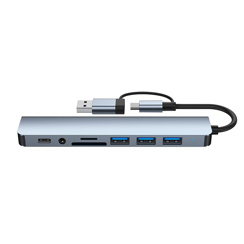 7-in-1 USB C Hub with 4 USB Ports, USB-C Port, TF/SD Card Reader & Audio Output - Compatible with MacBook, iPad Pro, Dell, HP Laptops & Phones - Perfect for Office Work, Travel & Home Use
