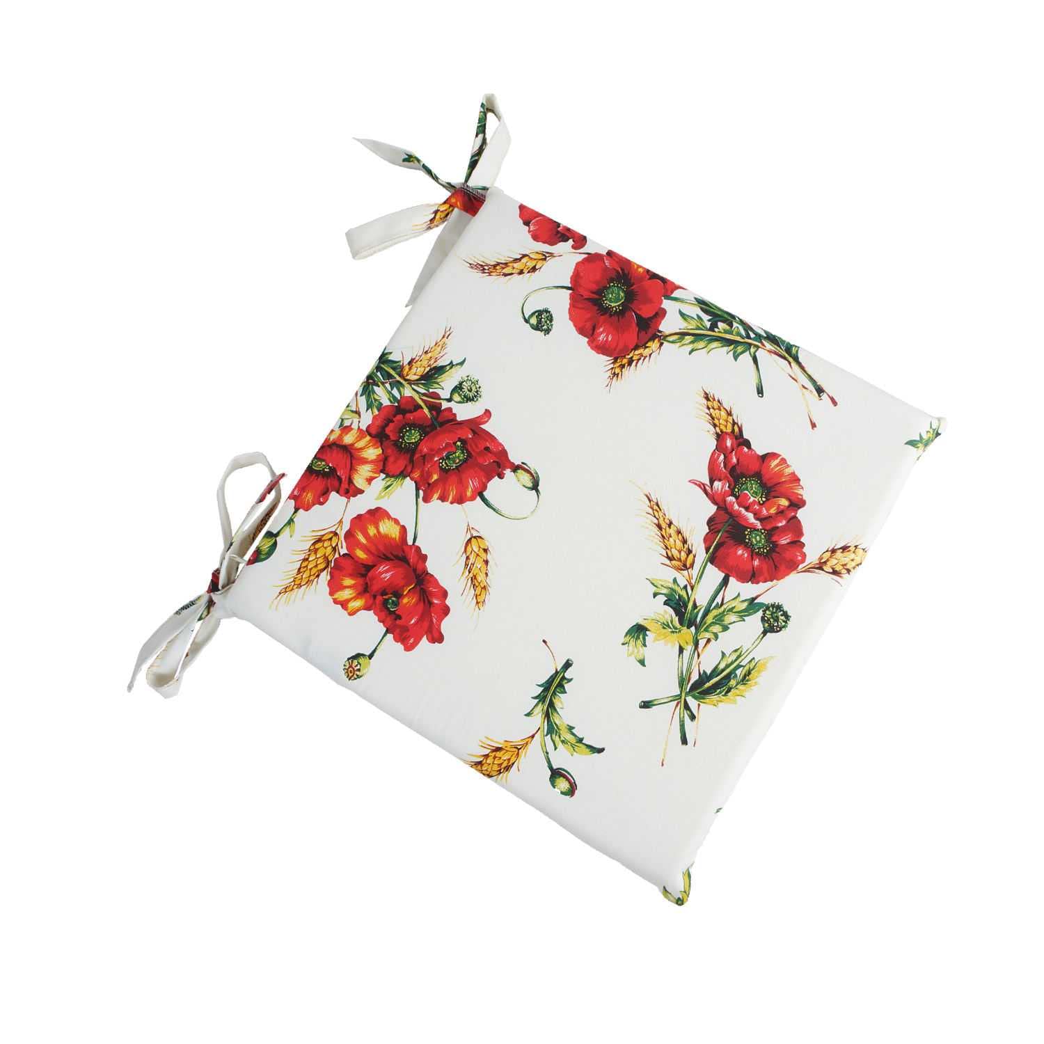 40x40cm Poppy Flower Cotton Chair Cushion - 100% Cotton, 4cm Thick, Removable Cover (Set of 4) - Perfect for Dining Chairs, Office Seats, and Home Decor