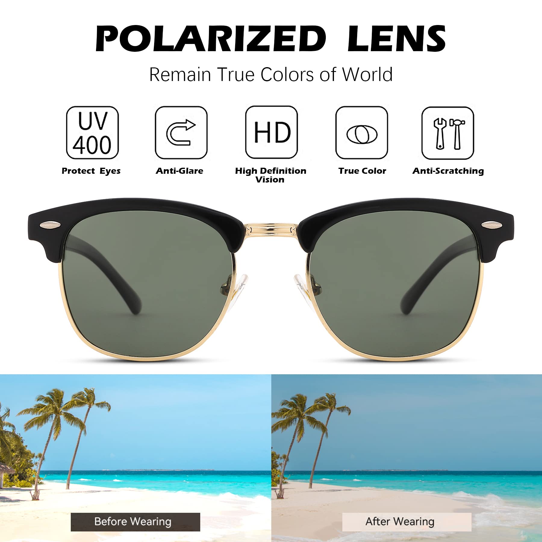Pro Acme Semi-Rimless Polarized Sunglasses UV 400 Protection for Men & Women - Stylish Outdoor Sun Protection for Driving, Beach & Sports