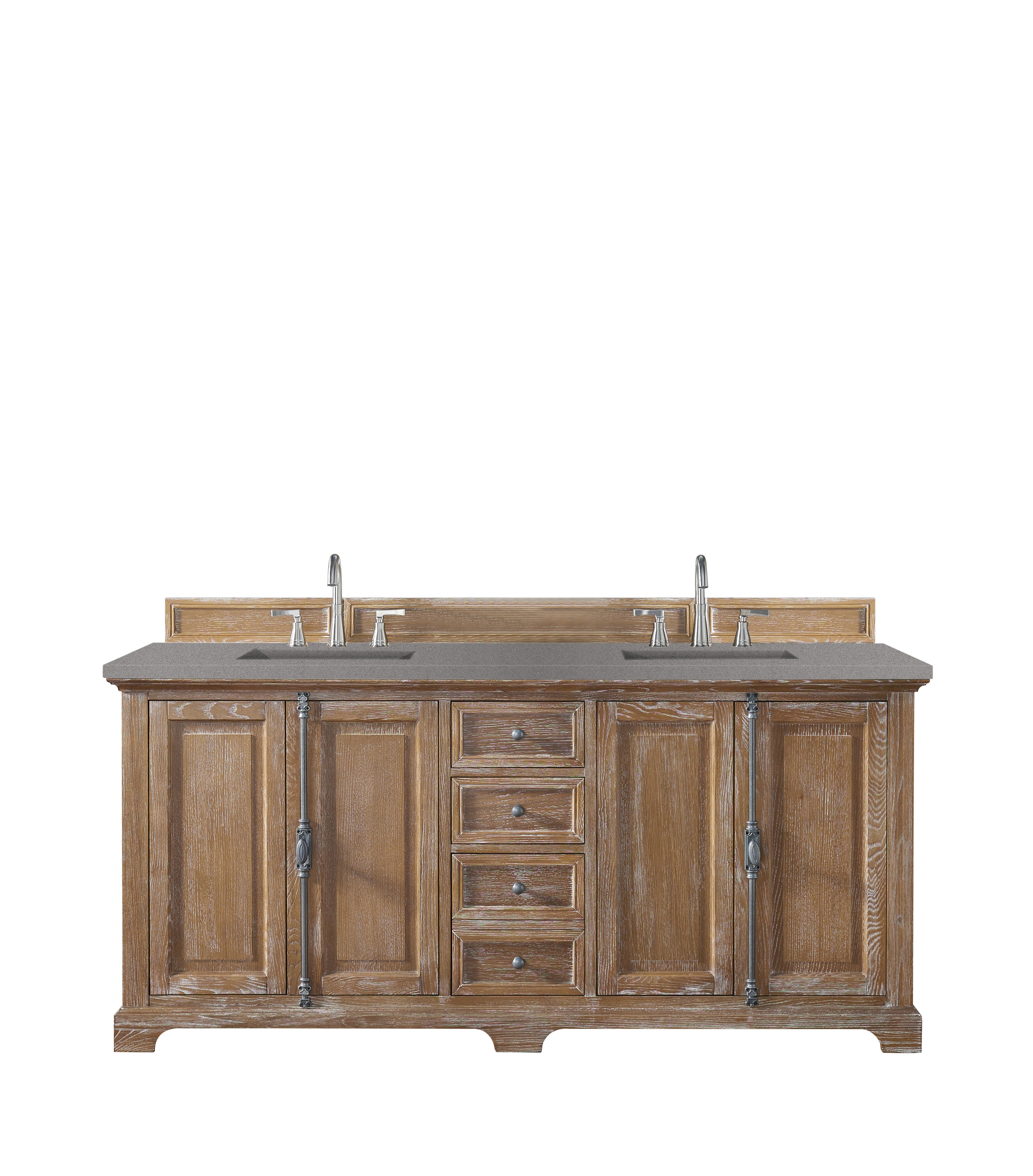 Providence 72 Inch Double Vanity Cabinet with Driftwood Finish & 3CM Grey Expo Quartz Top - Perfect for Modern Bathroom Renovations & Master Suite Upgrades