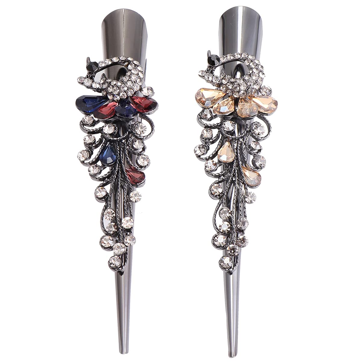 Minkissy Vintage Rhinestone Duckbill Hair Clips for Women - 2PC Large Metal Alligator Clips with Crystal Teeth, Hair Barrettes & Hairpins (Colorful) - Perfect for Parties, Weddings & Everyday Styling