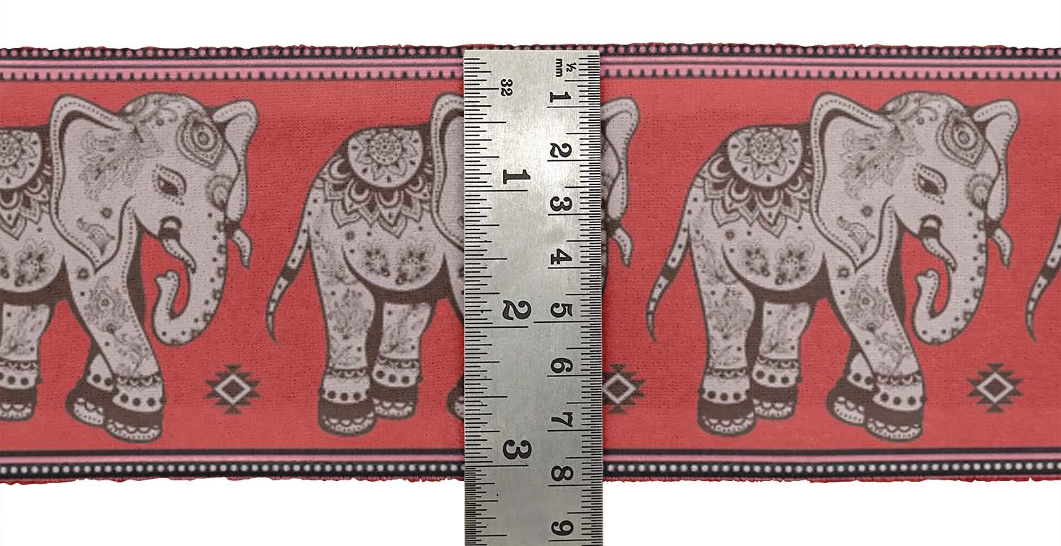Orange Tribal Elephant Printed Velvet Ribbon Trim - 9 Yards, 3 Inches Wide for Crafts, Sewing & DIY Accessories | Perfect for Home Decor, Gift Wrapping & Fabric Embellishments