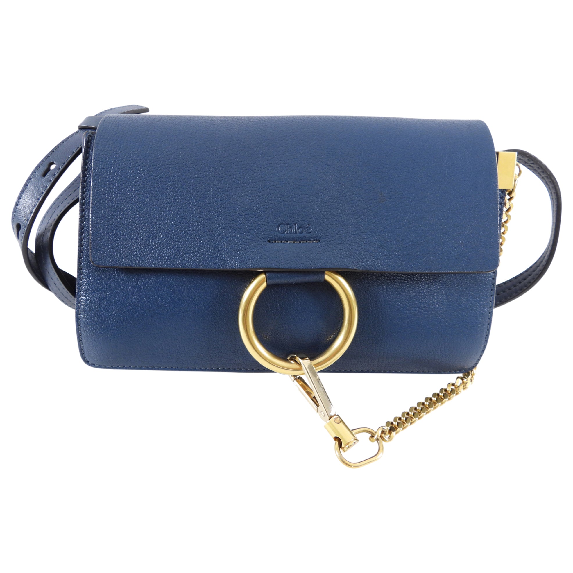 Chloe Faye Small Dark Blue Leather Crossbody Bag with Chain Strap - Perfect for Date Night, Work & Travel