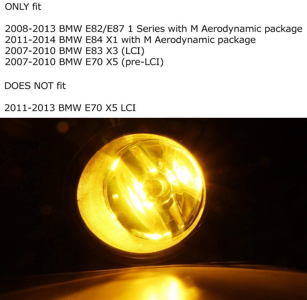 H11 Halogen Yellow Fog Lights Kit - Compatible with BMW E84 X1, E83 X3, E70 X5 - Durable Complete Replacement Set for Enhanced Visibility in Rain & Fog