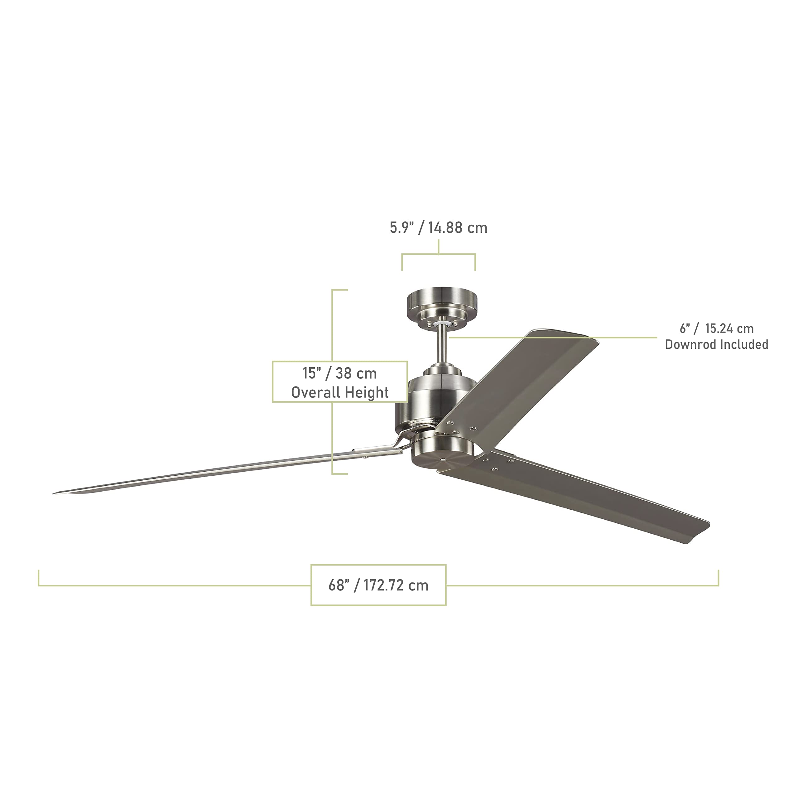 Monte Carlo 3ARR68BS 68 Inch Modern Arcade Ceiling Fan with Remote Control - 3 Silver Blades, Brushed Steel Finish - Perfect for Living Room, Bedroom, and Outdoor Patio