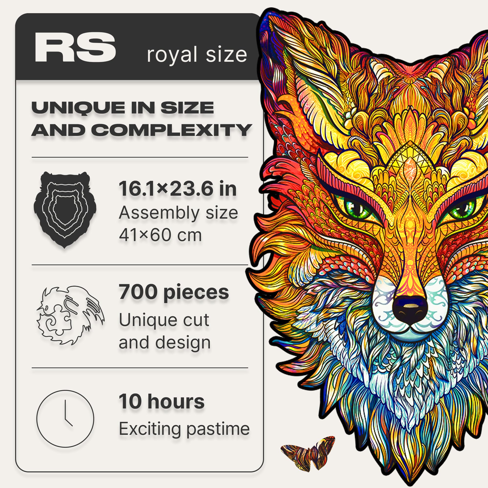 UNIDRAGON Original 700-Piece Wooden Jigsaw Puzzle - Fiery Fox Art, Royal Size 16.1