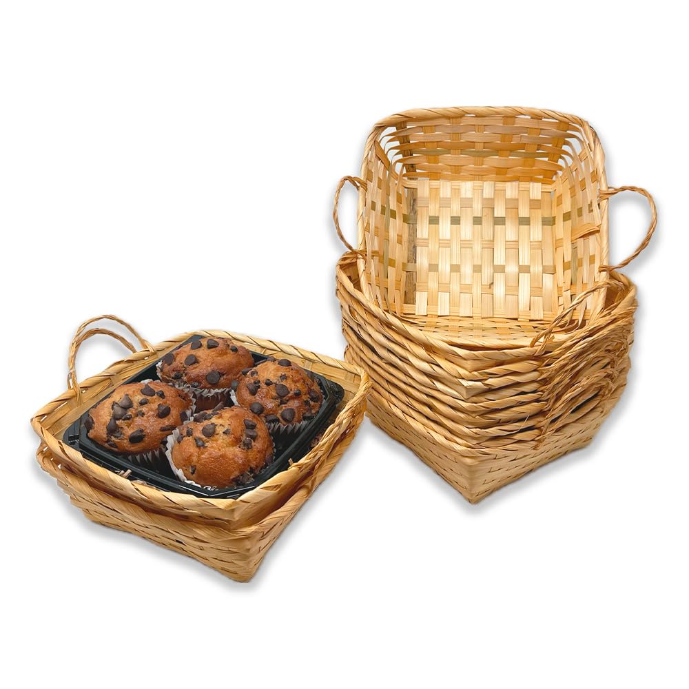 12 Pack Bulk Round Bamboo Baskets with Handles - 8.25 Inch Multipurpose Storage Baskets for Bread, Fruits, Gifts & Home Decor - Perfect for Kitchen, Pantry Organization, Party Favors and Rustic Decor