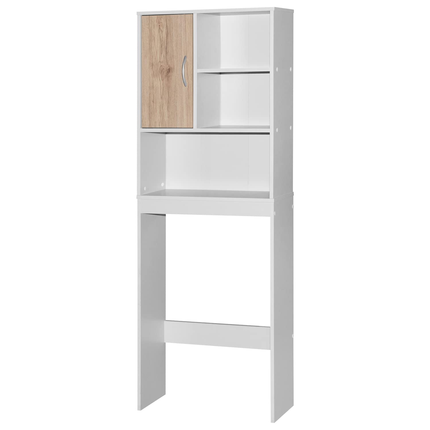 Better Home Products Ace Over-The-Toilet Storage Organizer - White & Natural Oak Bathroom Shelf for Towels, Toiletries & Decor - Space Saving Solution for Small Bathrooms