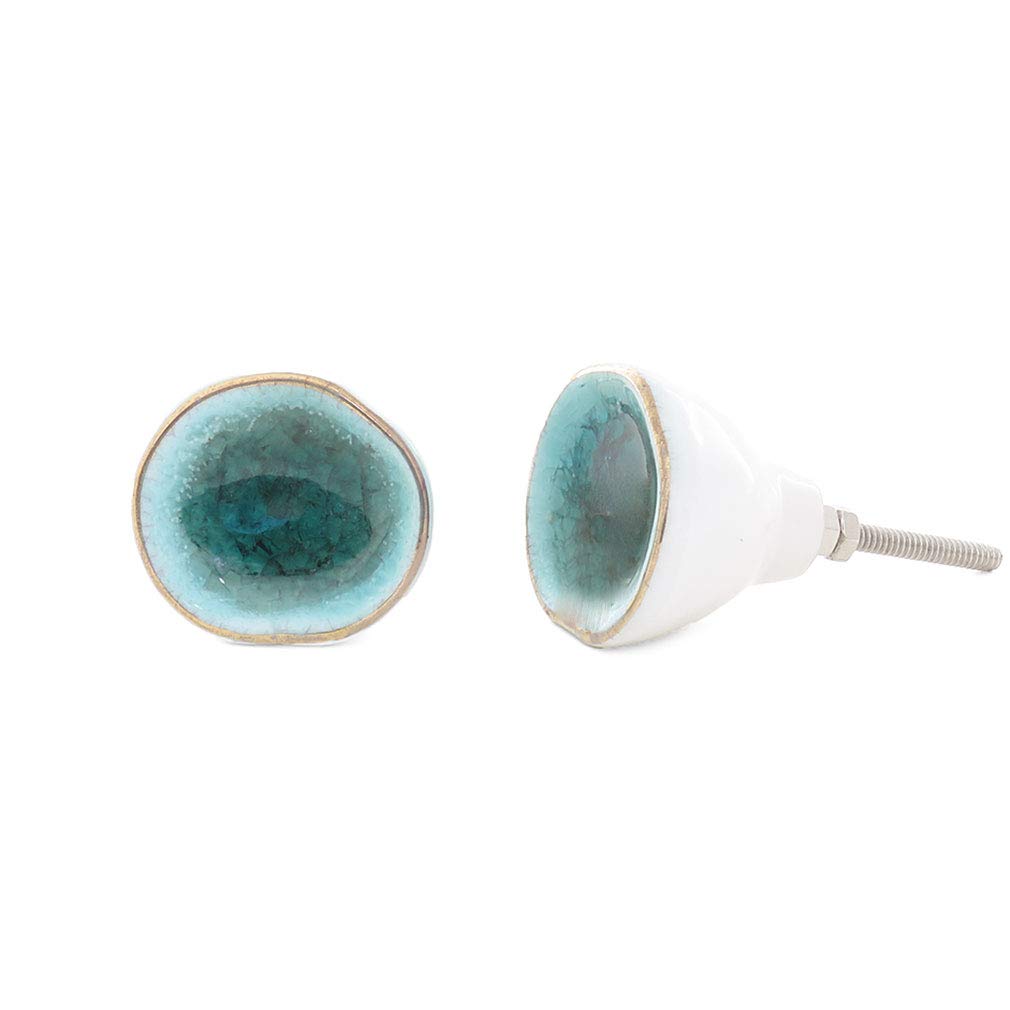 Boho Glass Cabinet Knobs - Set of 2, Blue Green for Dresser & Drawer