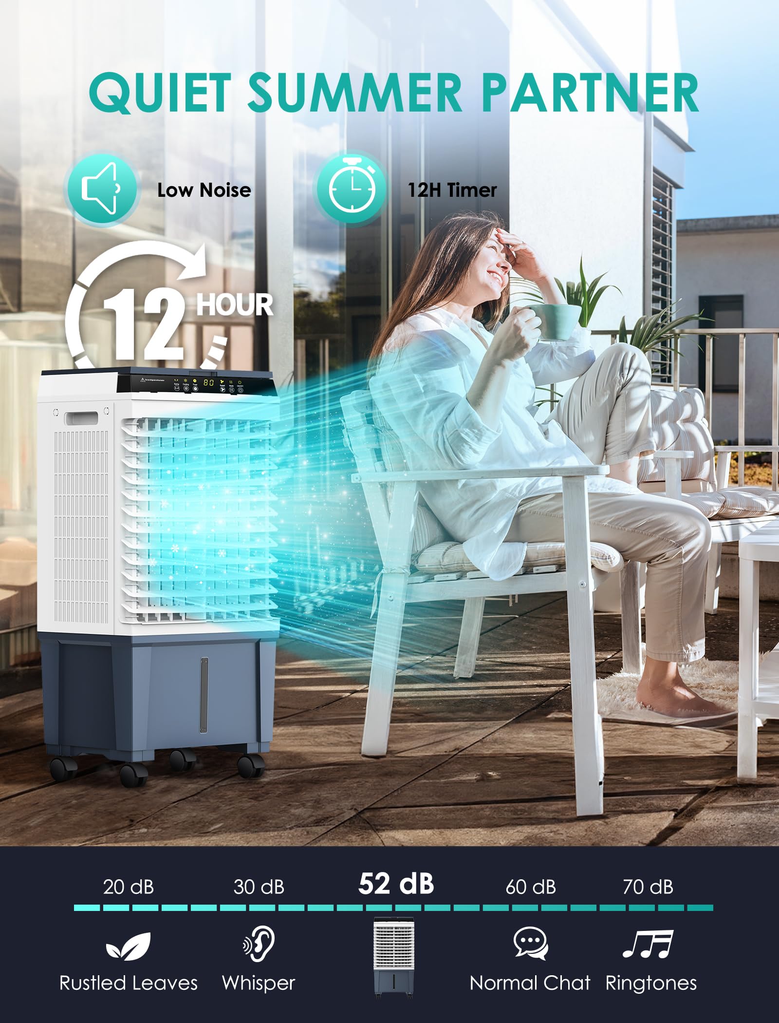 1800 CFM Evaporative Air Cooler with 5.3 Gal Tank - 3 Speed, 110° Swing, Remote & Timer - Portable Swamp Cooler for Indoor, Outdoor, Patio, Garage, Bedroom & Office Cooling - Gray