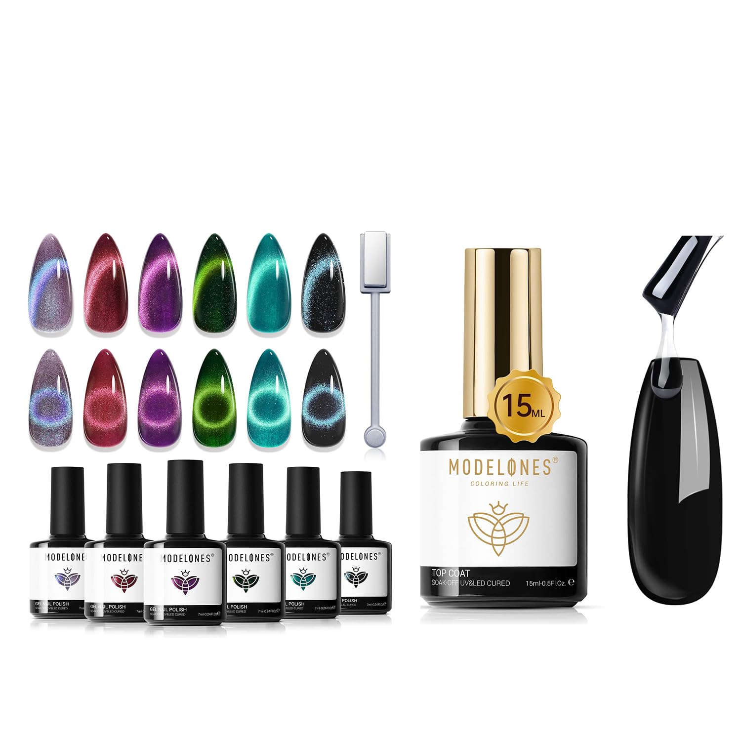 Modelones 6 Colors Gel Nail Polish Kit with No Wipe Top Coat - 15ml Long Lasting UV LED Nail Polish Set for Salon & Home Manicure DIY
