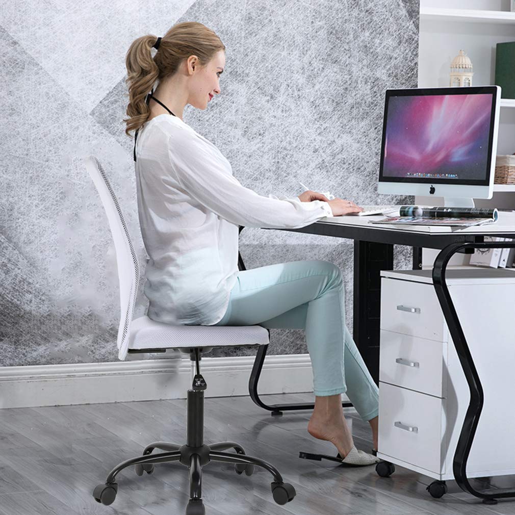 Ergonomic Mesh Office Chair with Lumbar Support - Armless Swivel Rolling Computer Desk Chair for Back Pain Relief - White Executive Chair (Set of 4) - Perfect for Home Office, Gaming Setup & Workspaces