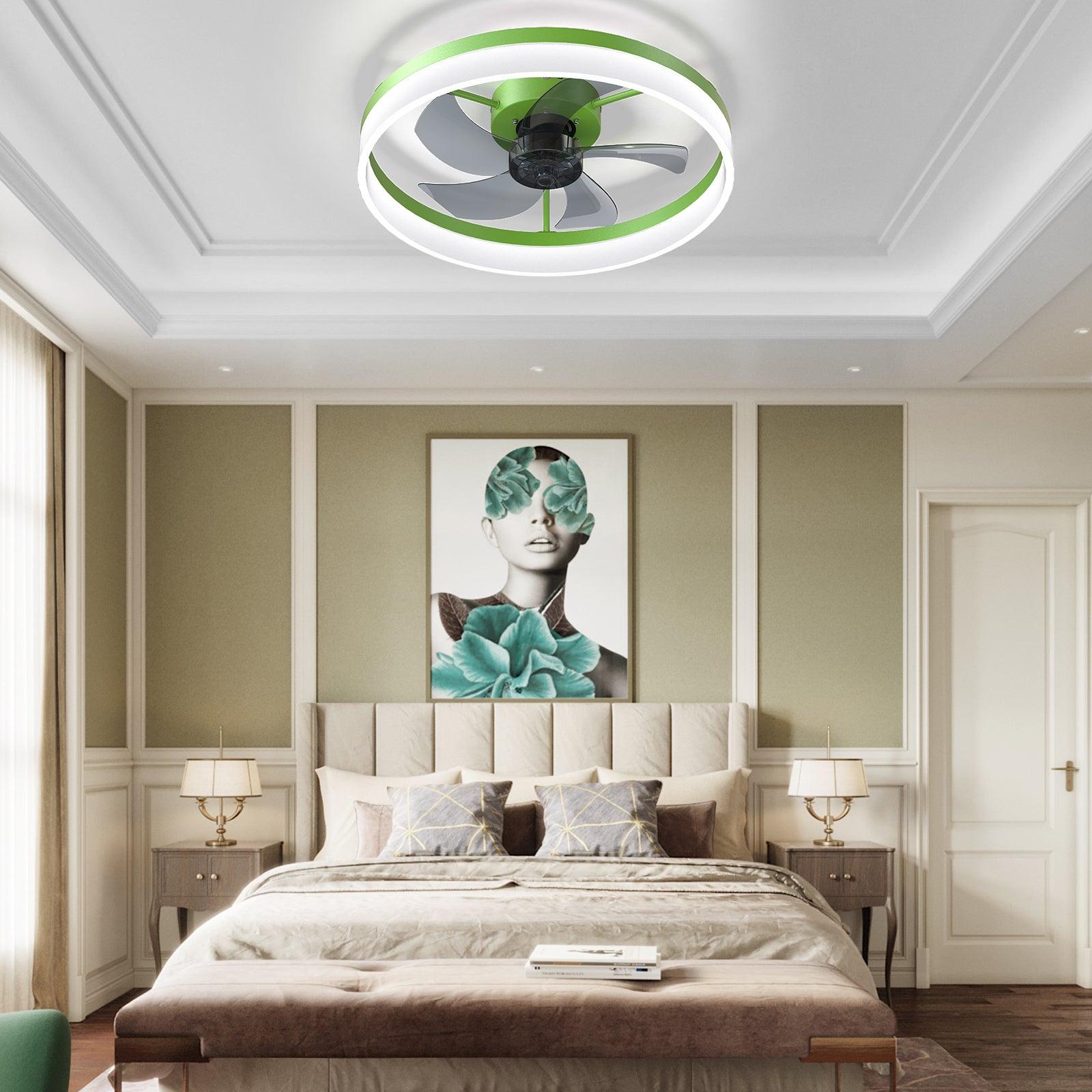 Modern Dimmable LED Ceiling Fan with Light - Ultra Thin Design, Embedded Installation, Energy Efficient (Green) - Perfect for Living Room, Bedroom, and Office Spaces