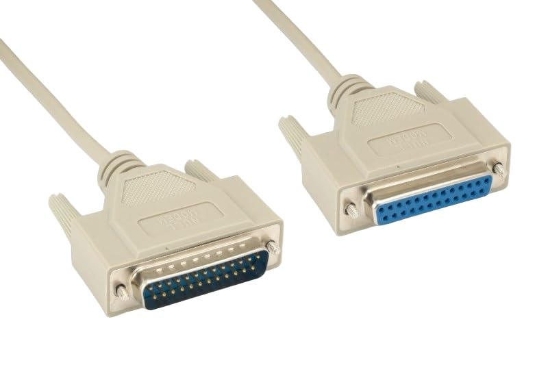 Shielded Null Modem Cable DB25 Male to DB25 Female 6ft - Molded Beige Serial Cable for RS232 Communication, Data Transfer Between Computers & Industrial Equipment