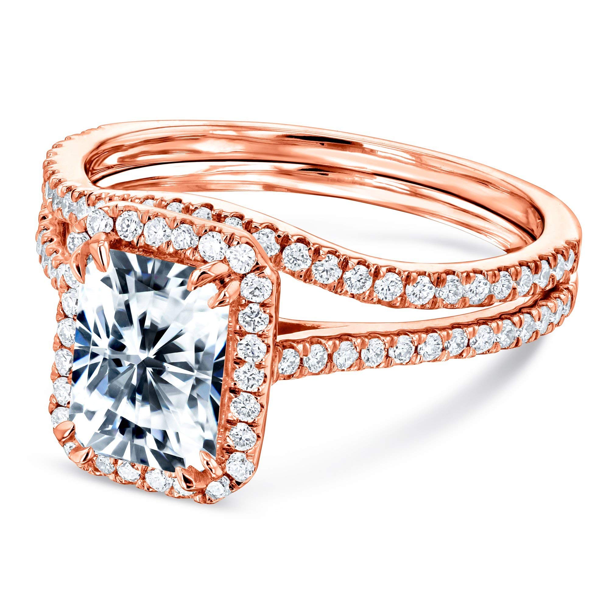 1.8ct Radiant Cut Moissanite & Lab Diamond Halo Engagement Ring Set - Wedding, Proposal, Anniversary Jewelry Gift for Her