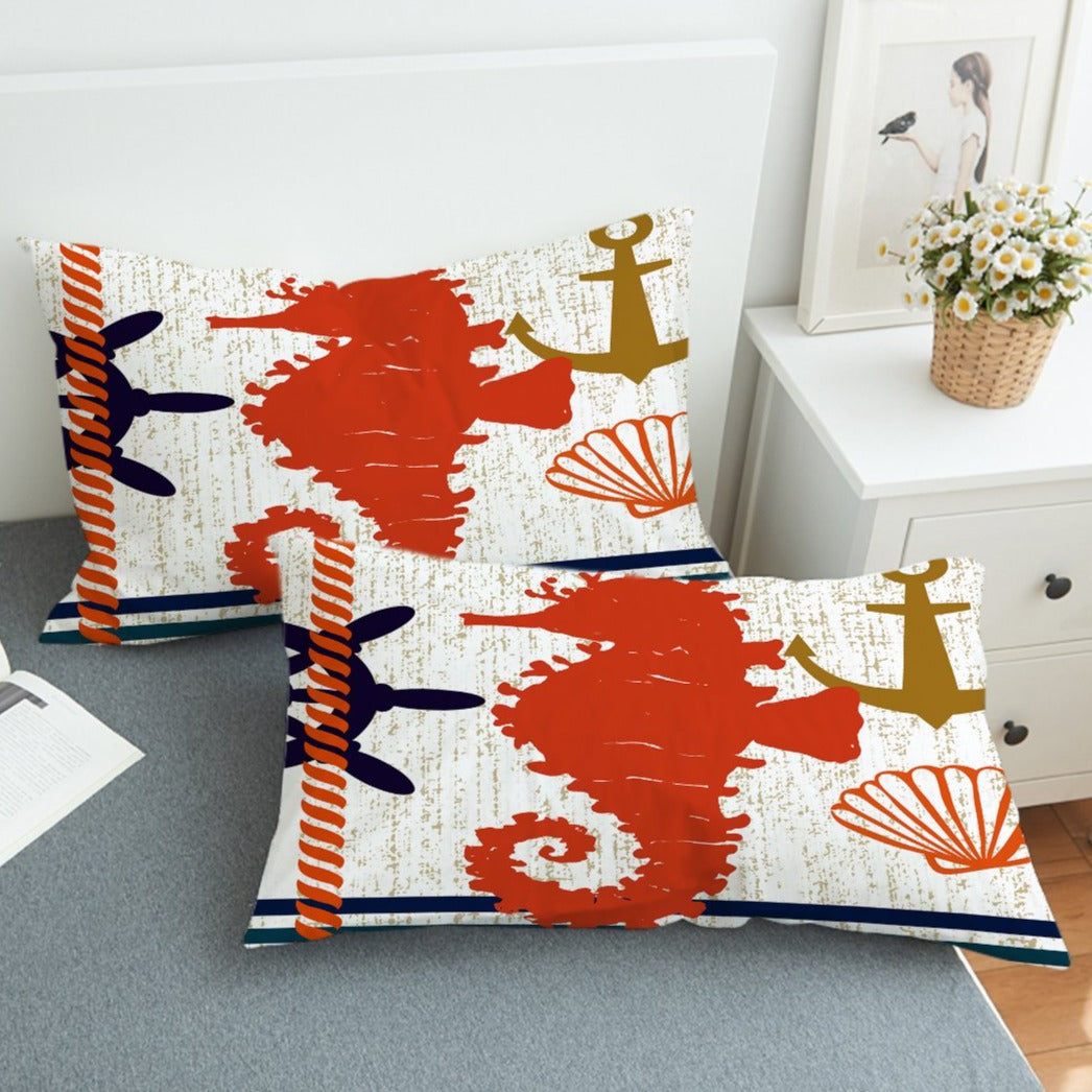 Beachy Seahorse Pillow Sham - Coastal Decor for Bedroom & Living Room - Perfect for Beach House, Nautical Theme, or Kids Room