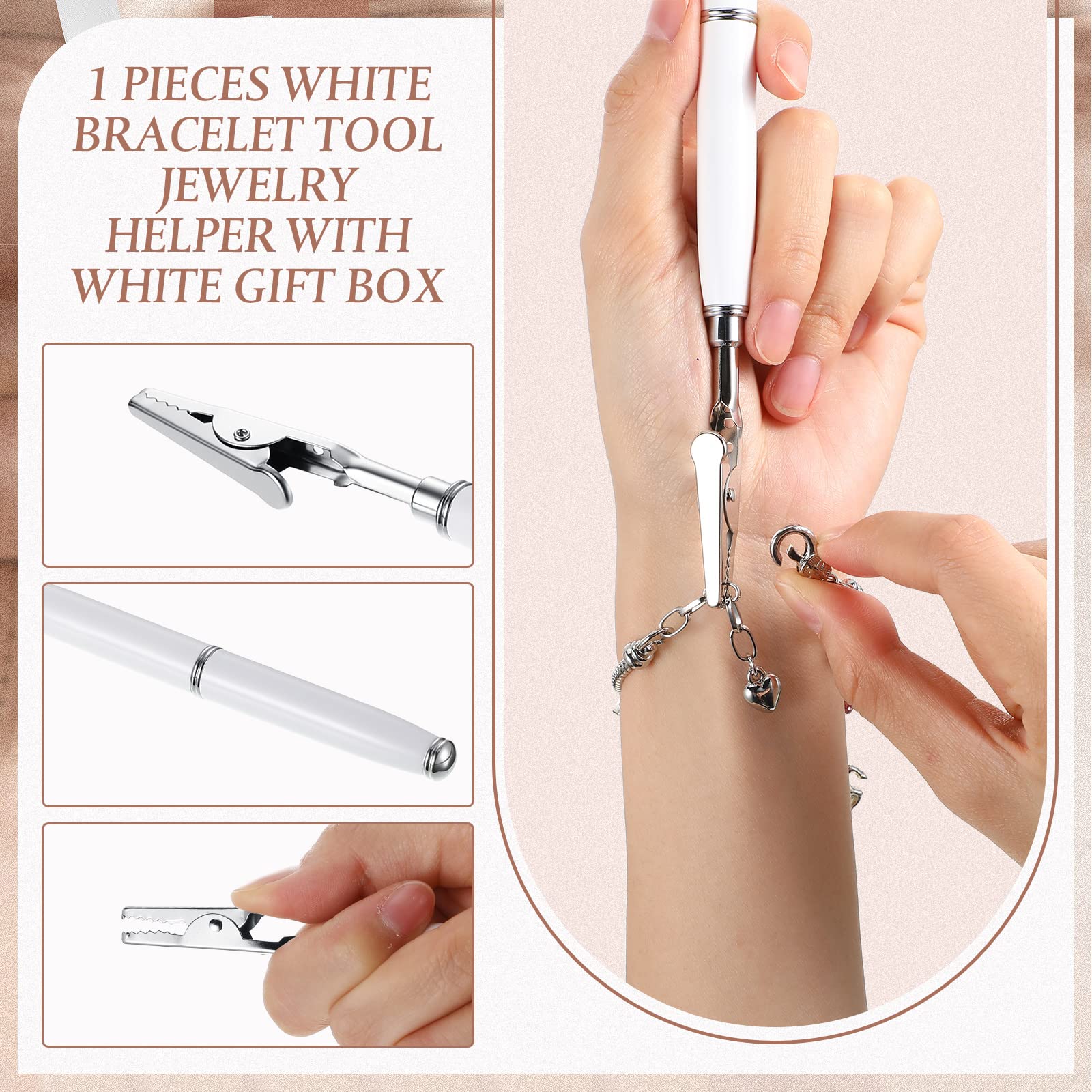 Premium Bracelet Helper Tool - Jewelry Fastening & Hooking Assistance for Watches & Bracelets - 6.9 Inch White Jewelry Clasp Tool with Gift Box - Perfect for Women's Jewelry, DIY Crafts & Watch Repair