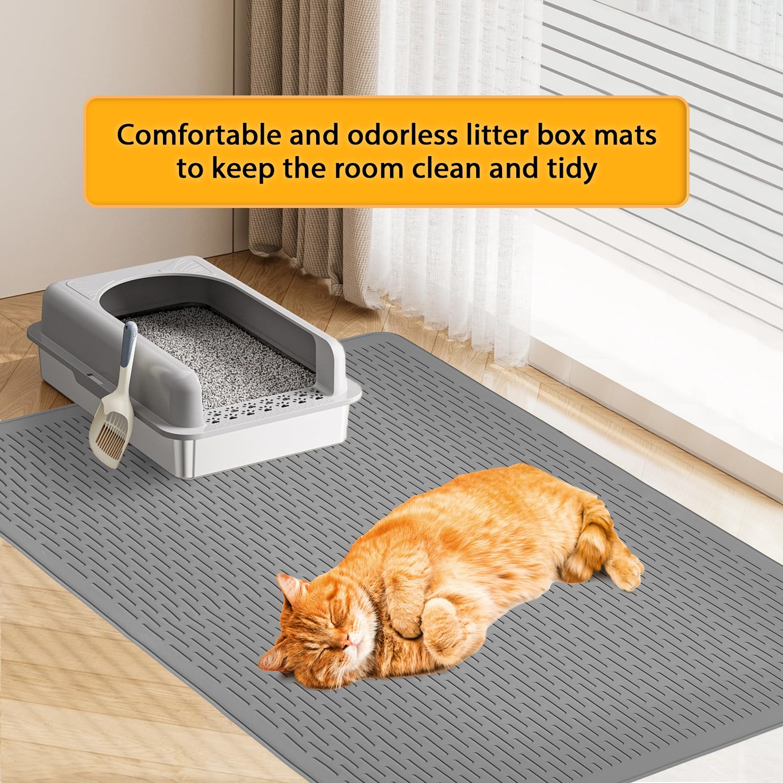 **Waterproof Cat Litter Mat - 39x27in Large Washable Rubber Litter Box Mat for Indoor Floors | Traps Litter & Easy to Clean | Soft & Durable for Kittens & Cats | Perfect for Homes & Apartments**