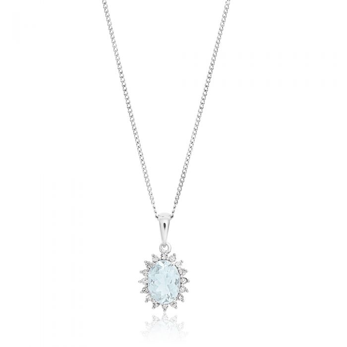 9ct White Gold Aquamarine and Diamond Pendant Necklace with 45cm Chain - Elegant Jewelry Gift for Women, Perfect for Weddings, Anniversaries & Special Occasions