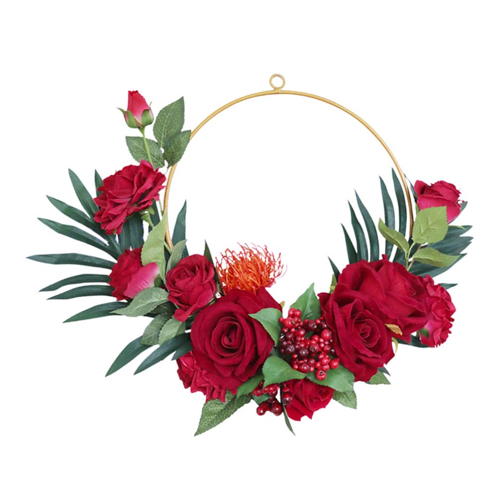 PRETYZOOM Floral Hoop Wreath - Artificial Silk Flowers Nordic Style Door Wreath for Home, Garden, Wedding & Lawn Decor - Perfect for Front Door, Wall Hanging & Seasonal Decorations