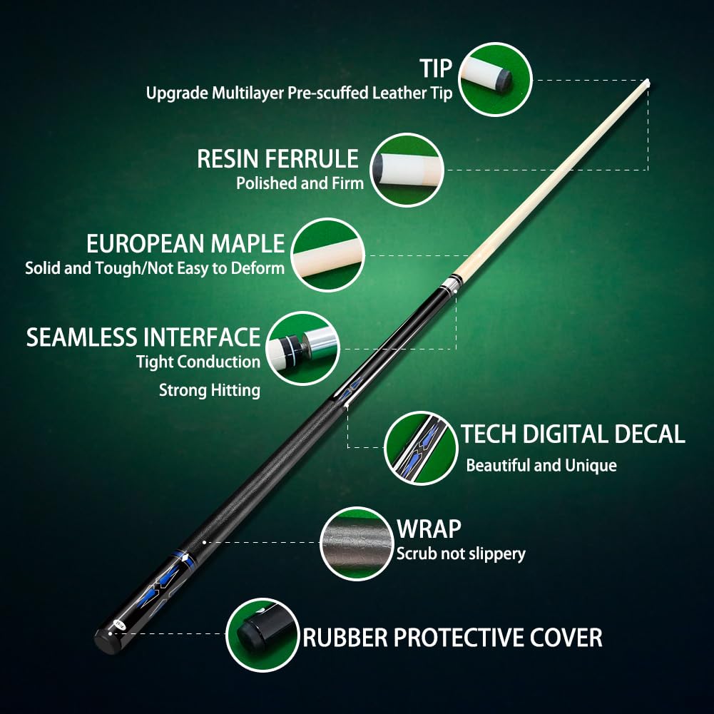 Premium Maple Wood Pool Cue Stick Set - 4 Professional 58