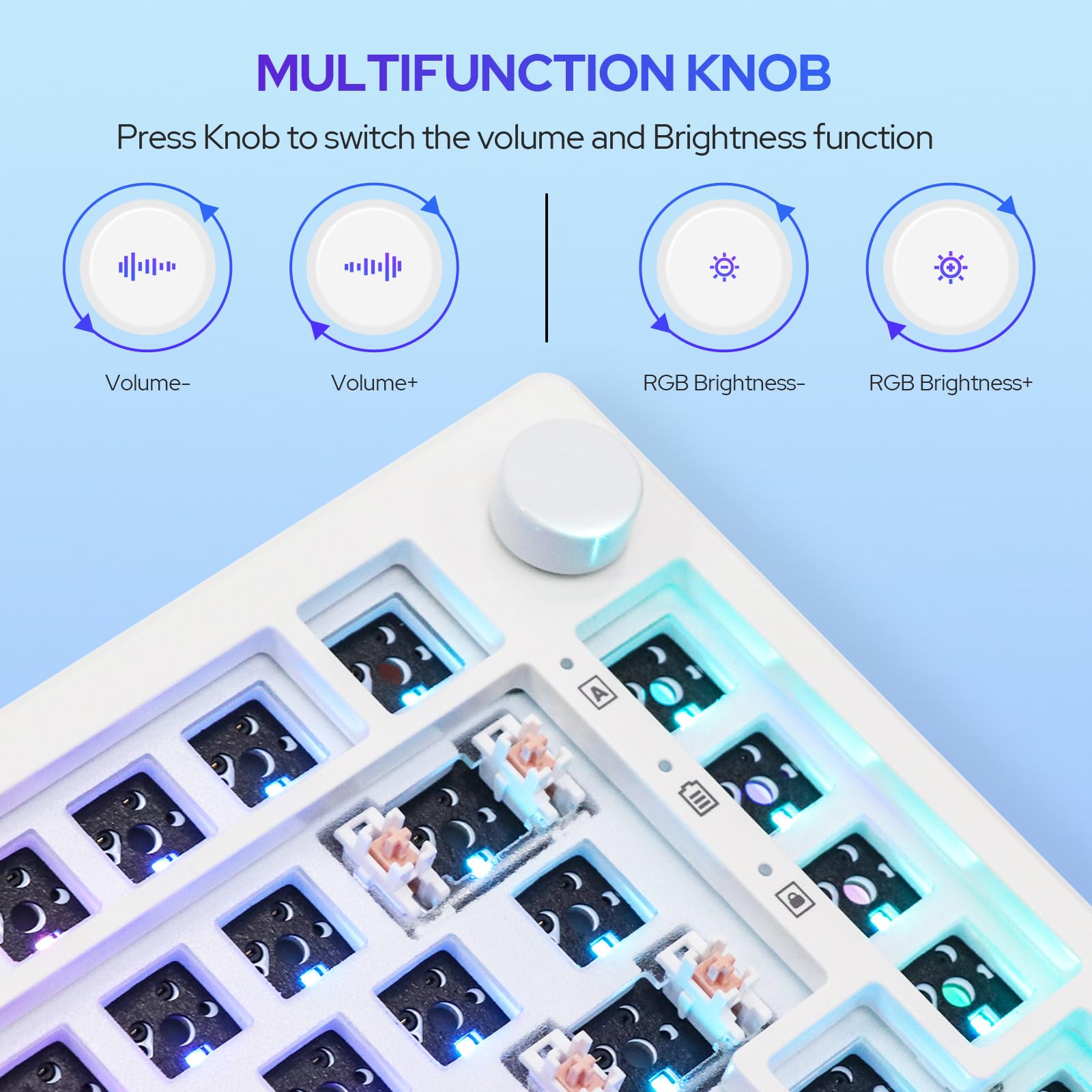 EPOMAKER Aura75 75% Hot Swappable Mechanical Keyboard Kit - Wireless 2.4Ghz/Bluetooth 5.0/USB-C Wired Custom Gaming Keyboard with RGB Backlight, Silicone Pad for Windows & Mac - Perfect for Typing, Gaming & Office Work (White)