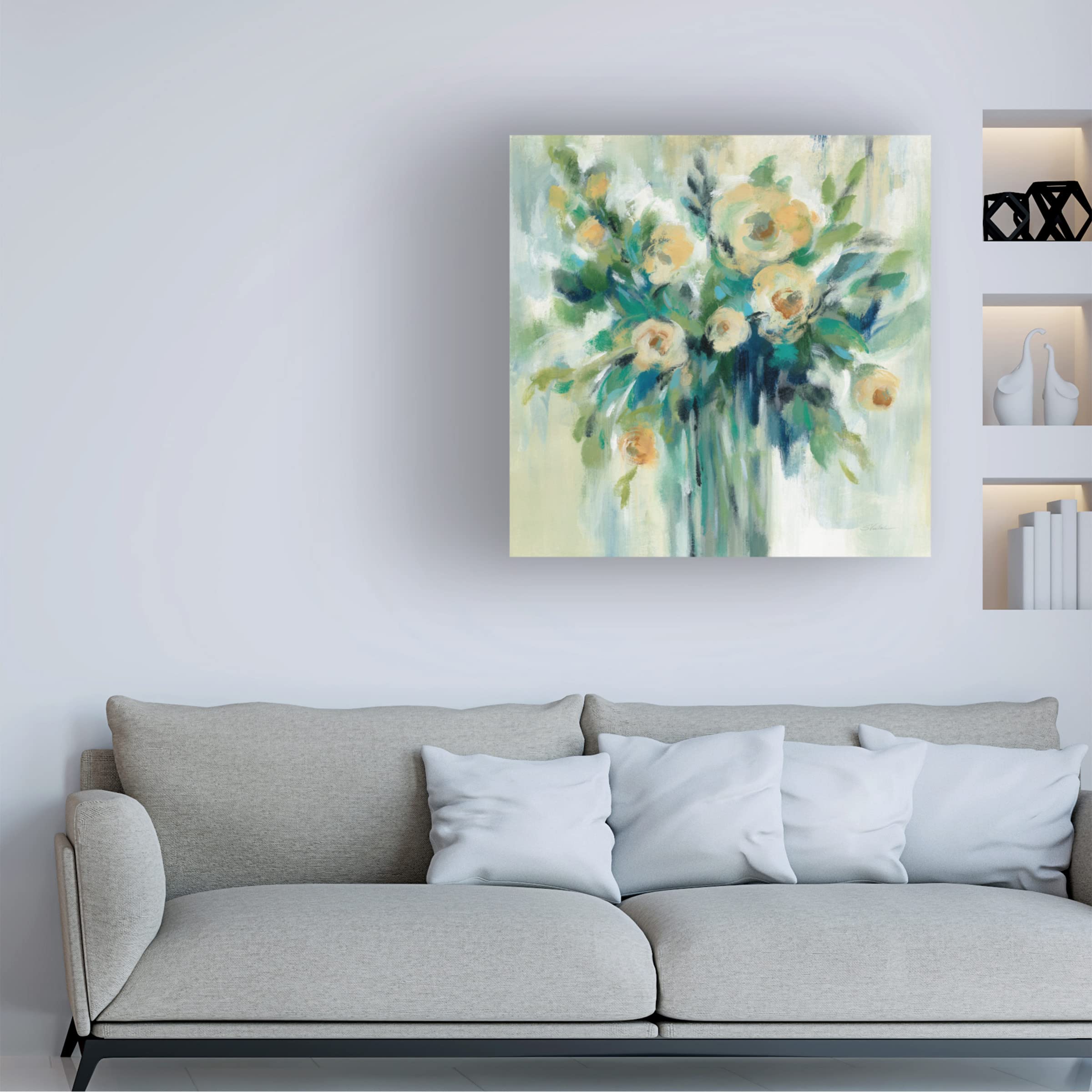 Silvia Vassileva 'Vase of Flowers' Canvas Wall Art Print - Floral Home Decor for Living Room, Bedroom & Office