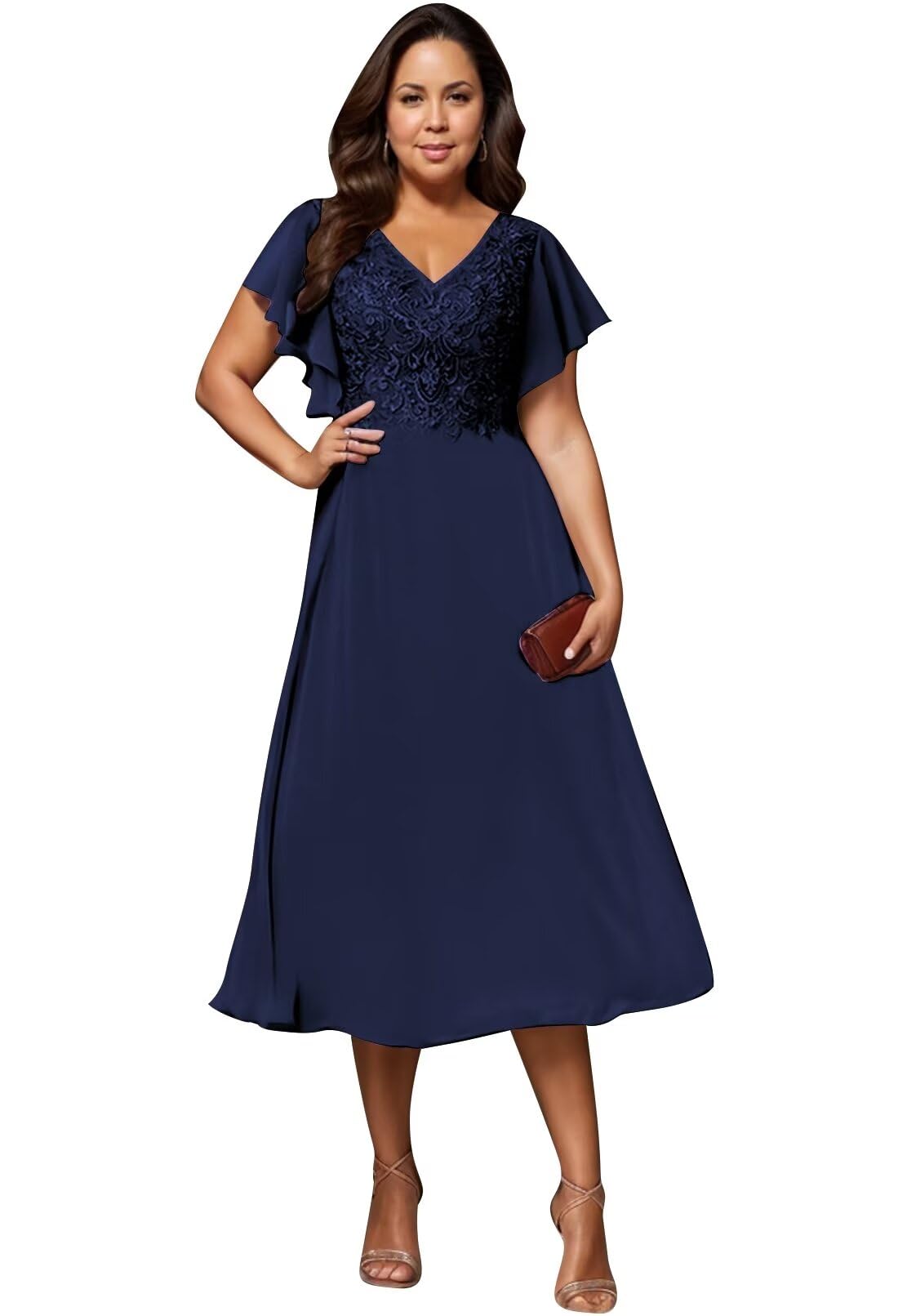 Elegant Tea Length Mother of The Bride Dress - Lace & Chiffon Formal Gown for Weddings, Prom & Special Occasions | Perfect for Wedding Parties, Evening Events & Formal Celebrations