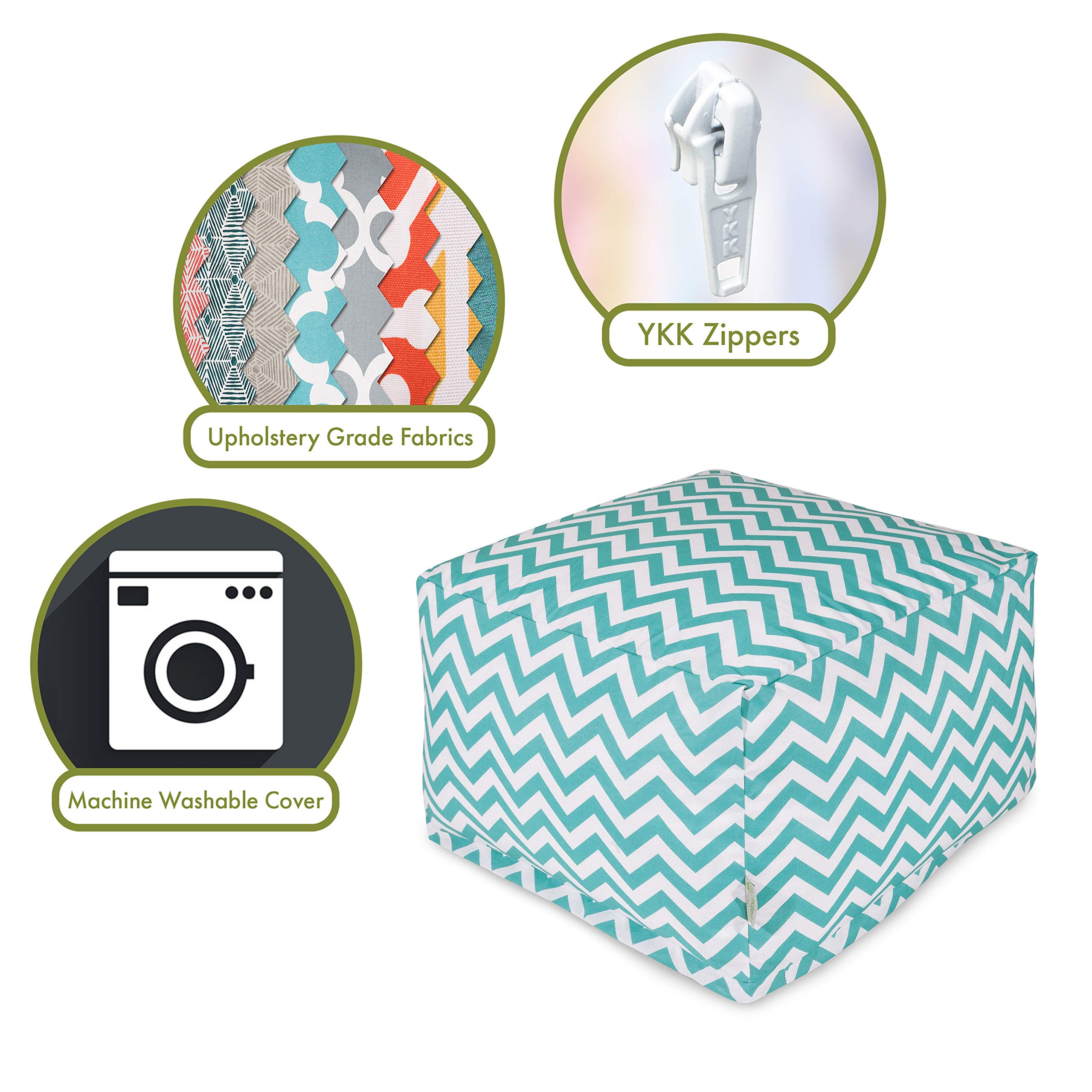 Majestic Home Goods Large Teal Chevron Ottoman - Stylish Footrest & Extra Seating for Living Room, Bedroom, or Office