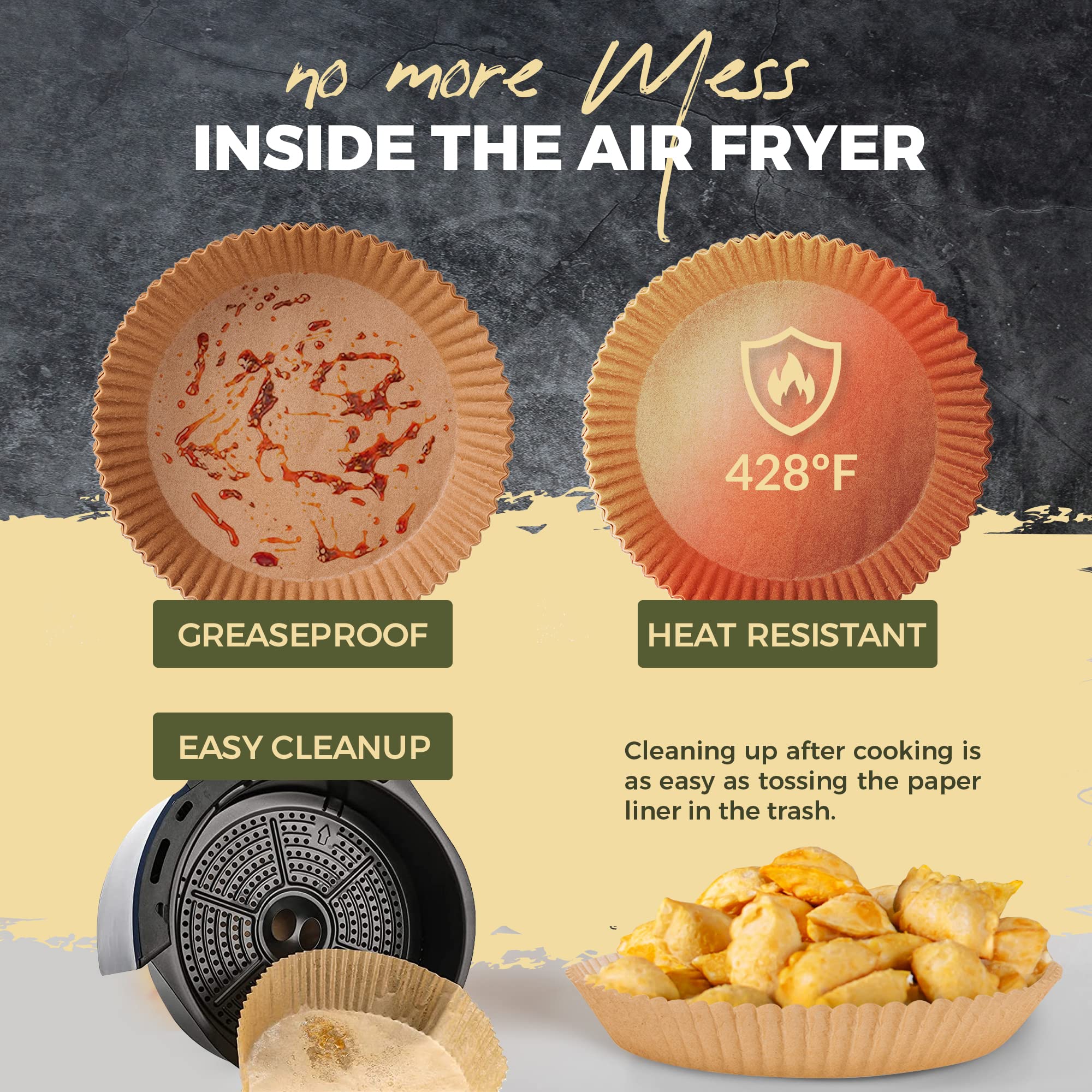 100 PCS Air Fryer Disposable Paper Liners - 8.2 Inch Nonstick Parchment Sheets for Air Fryer, Instant Pot & Convection Oven | Greaseproof & Waterproof Baking Liners | Perfect for Healthy Cooking, Meal Prep & Quick Cleanup - FERN & HAVEN