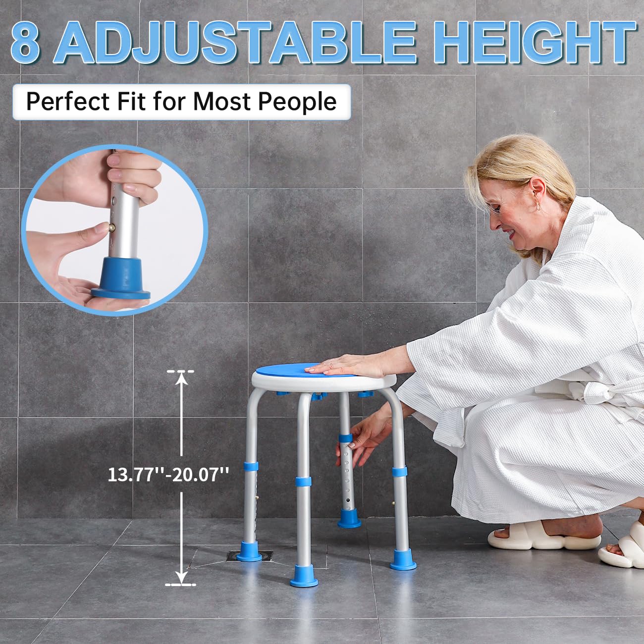 Adjustable Shower Chair for Elderly & Disabled - HSA/FSA Eligible Bath Stool with Non-Slip Feet, Tool-Free Installation for Bathtub or Shower - Ideal for Seniors, Pregnant Women & Mobility Assistance