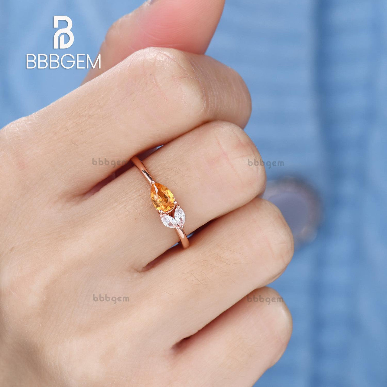 Exquisite East West Pear Shaped Spessartite Garnet Ring with Moissanite Accents - Basket Setting for Engagement, Anniversary & Special Occasions