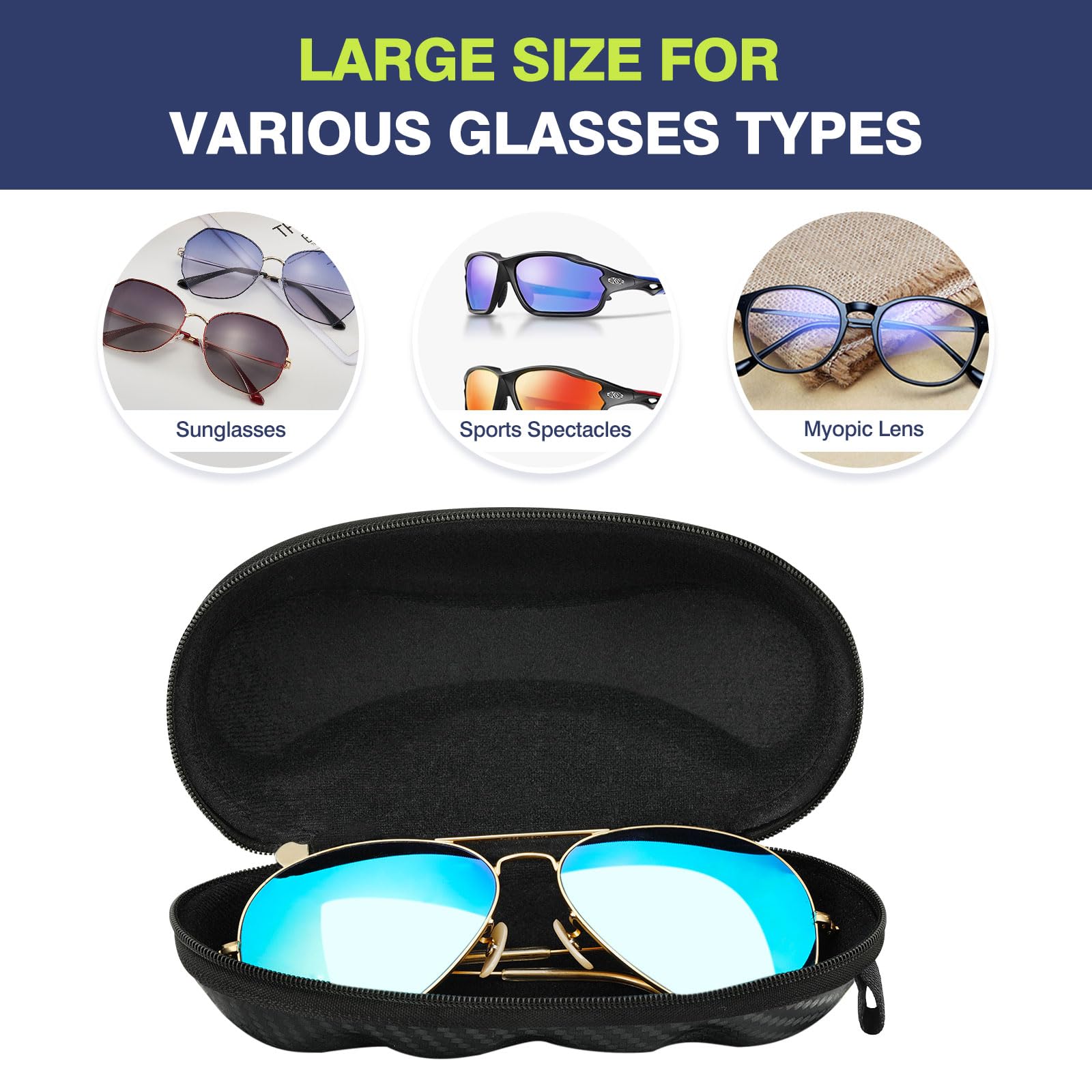 MoKo Semi Hard Shell Sunglasses Case - Durable Protective Eyewear Holder with Metal Hanging Hook for Men & Women | Perfect for Travel, Outdoor Activities & Everyday Use