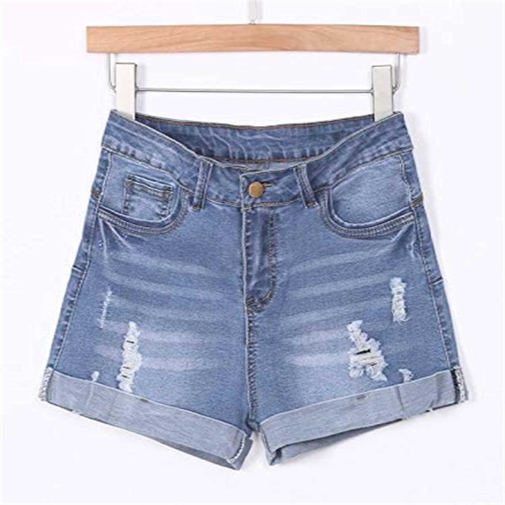 Women's Low Waist Ripped Denim Shorts - Distressed Rolled Hem Destroyed Hole Casual Jean Shorts (Light Blue, Small) | Perfect for Summer Outfits, Beach Vacations & Street Style Fashion