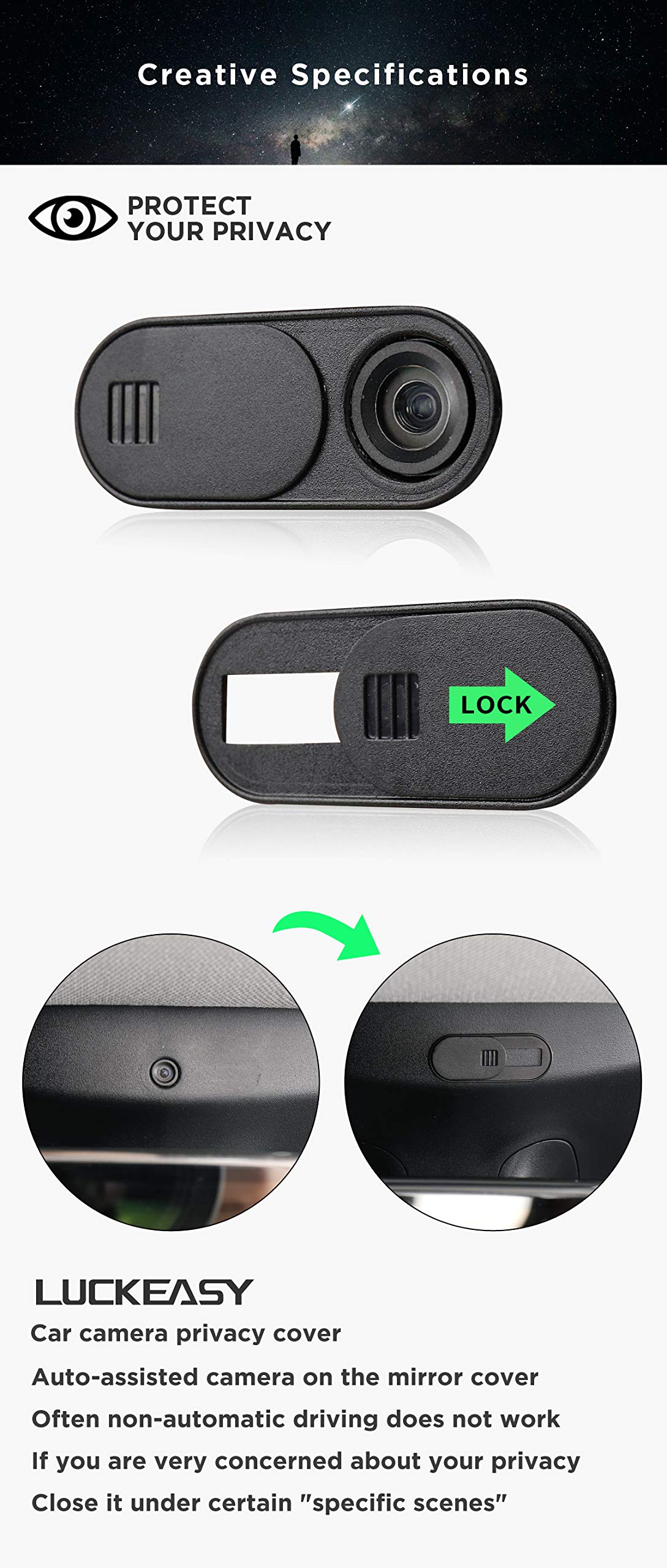 Tesla Model 3 & Y Webcam Privacy Cover (2017-2023) - LUCKEASY Camera Slider Protector for Enhanced Security & Privacy | Perfect for Parking Mode & Interior Protection